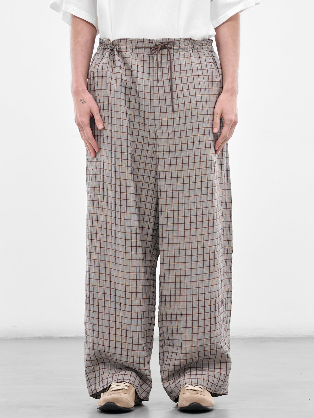 Gray Plaid Drawstring Baggy Pants (30050A-HC270-MEDIUM-BROWN)