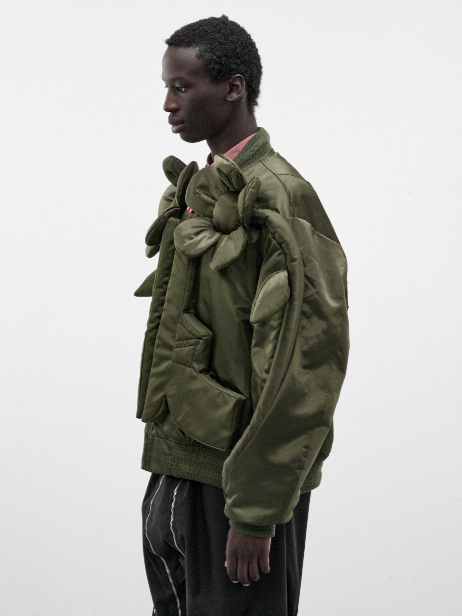 Green Nylon Flower Power Bomber (3008-FLOWER-POWER-CC9-MILITARY)