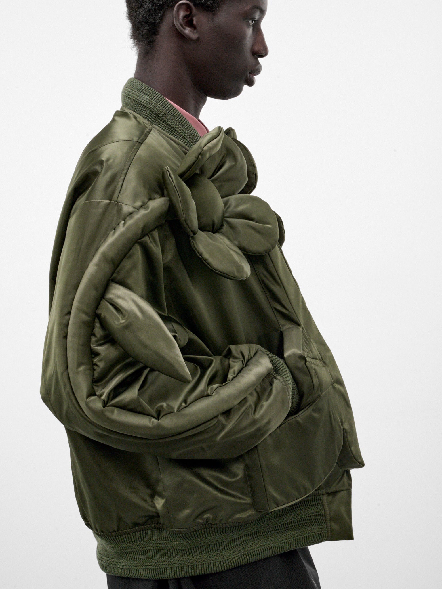 Green Nylon Flower Power Bomber (3008-FLOWER-POWER-CC9-MILITARY)