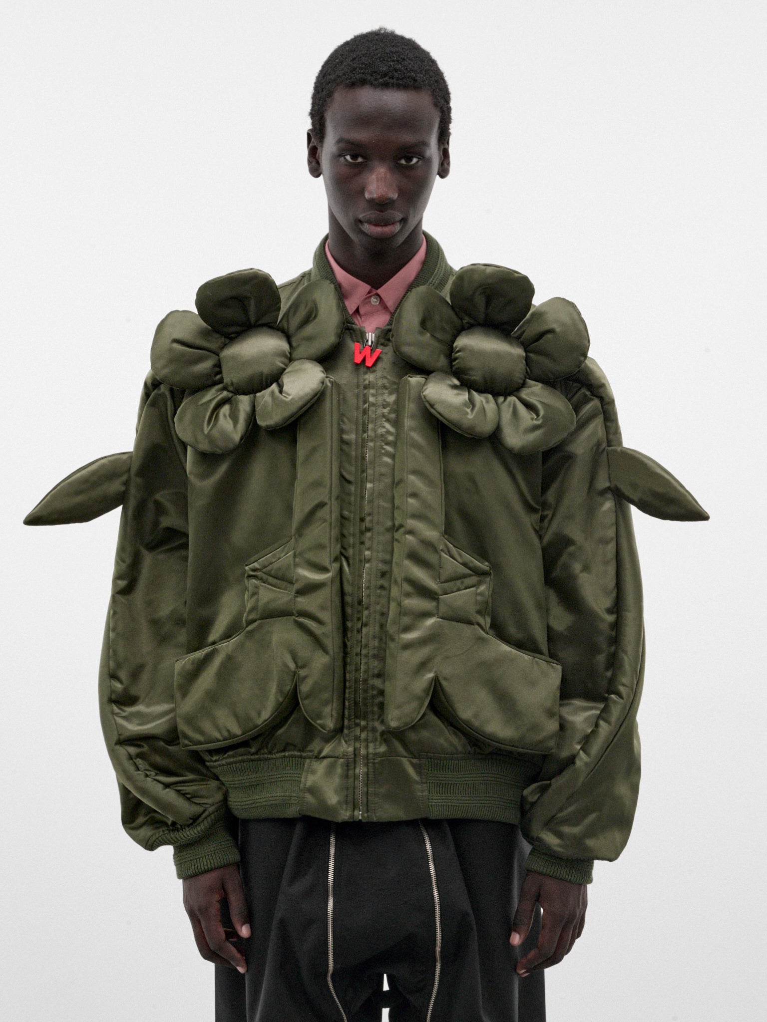Green Nylon Flower Power Bomber (3008-FLOWER-POWER-CC9-MILITARY)