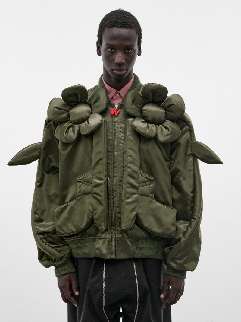 Green Nylon Flower Power Bomber (3008-FLOWER-POWER-CC9-MILITARY)