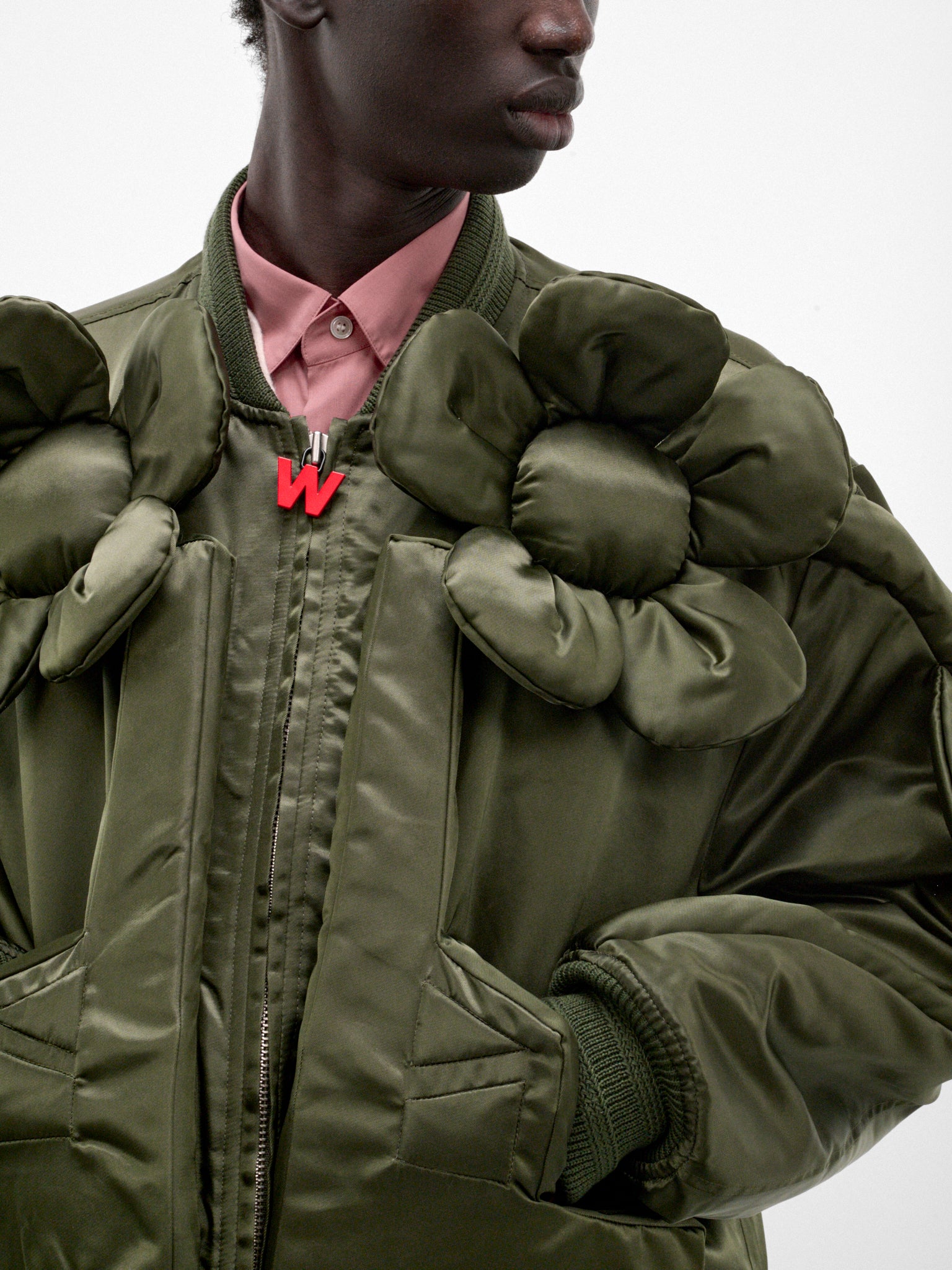 Green Nylon Flower Power Bomber (3008-FLOWER-POWER-CC9-MILITARY)