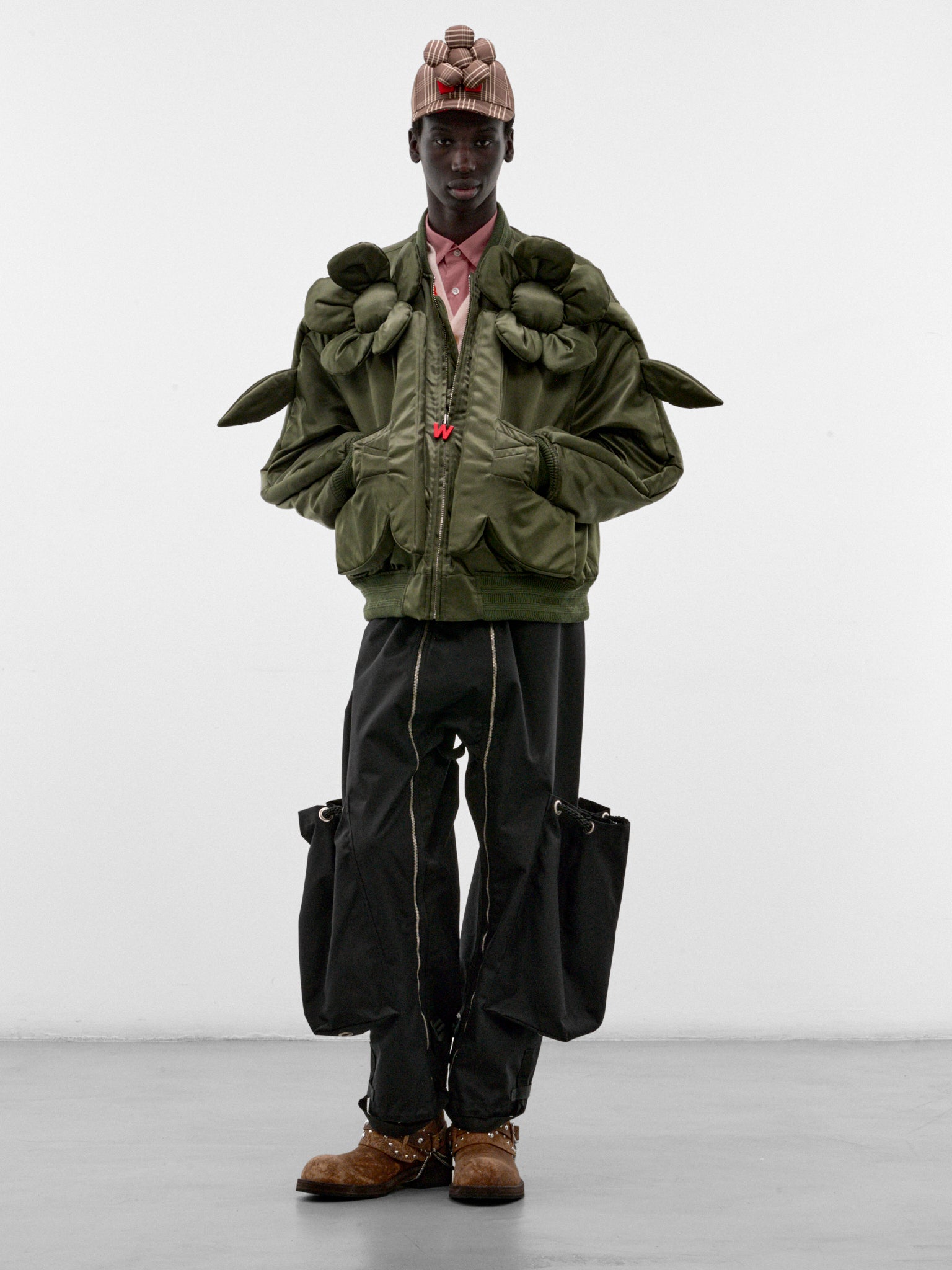 Green Nylon Flower Power Bomber (3008-FLOWER-POWER-CC9-MILITARY)