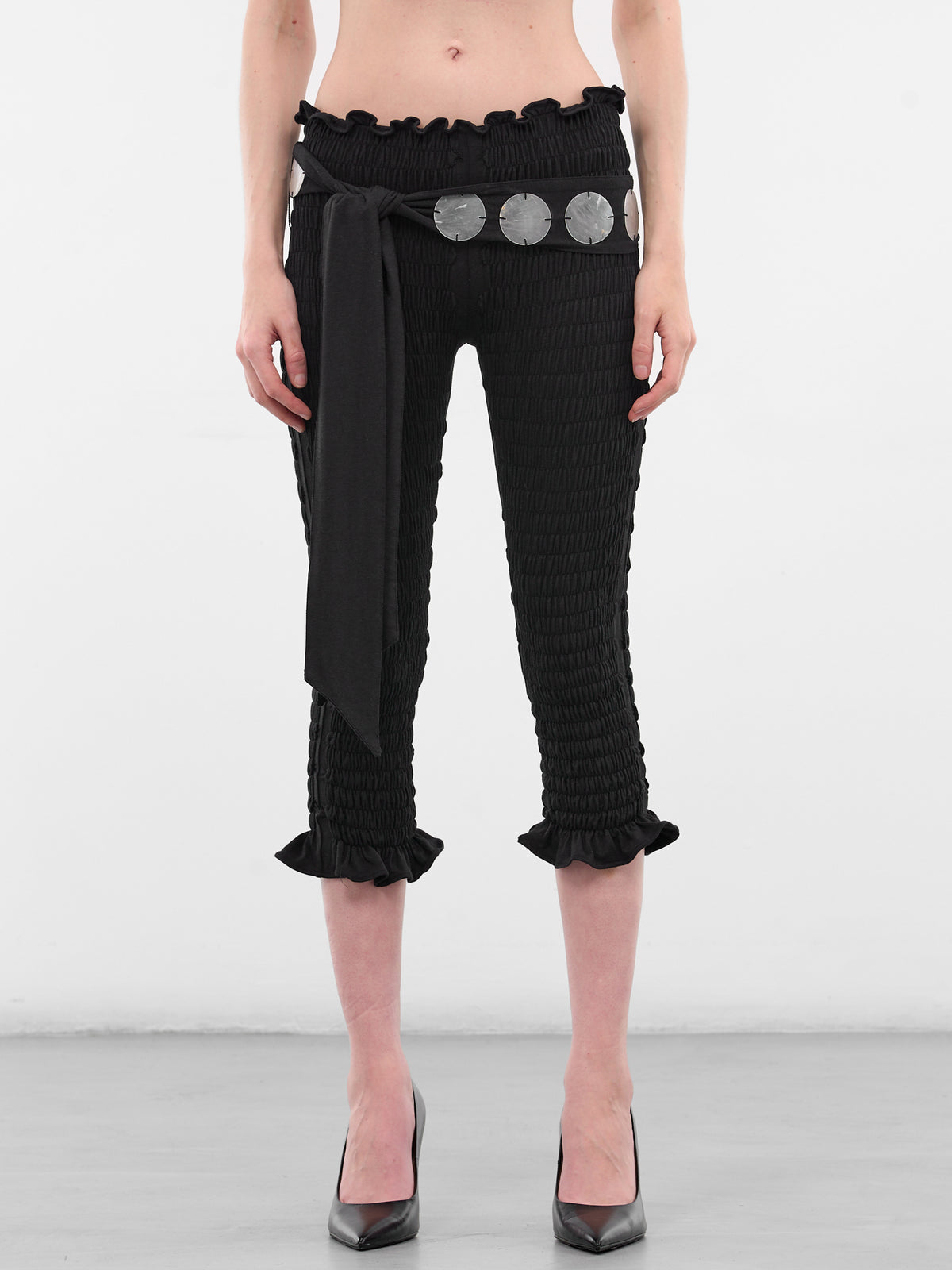 Bamboo-Cotton Shirred Capri Pants (3011-BLACK)