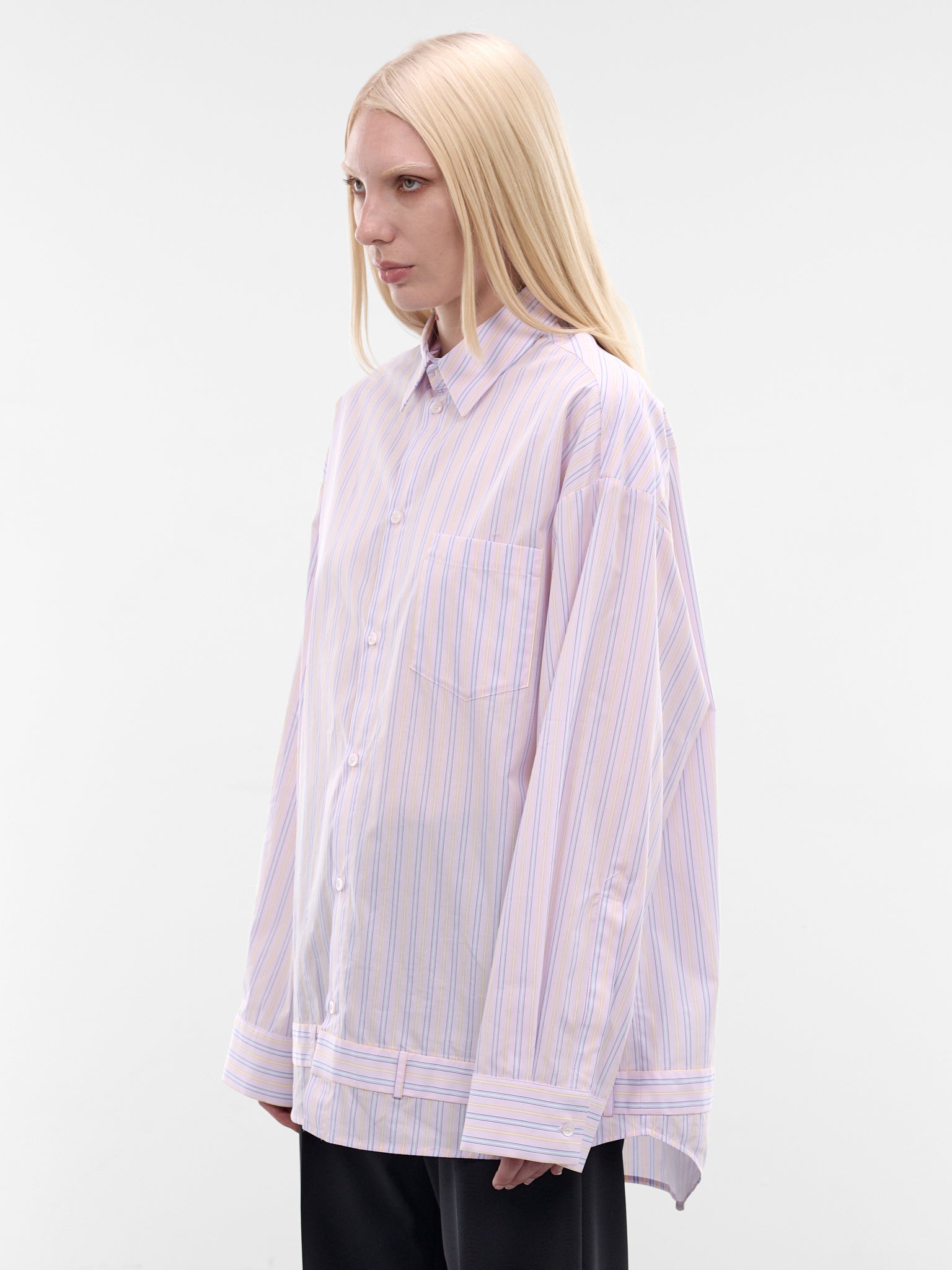 Blue Striped Poplin Belt Shirt (3046-4500-BLUE-STRIPED)