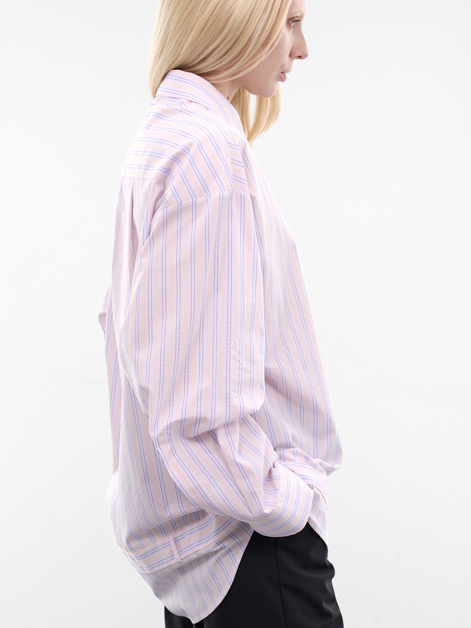 Blue Striped Poplin Belt Shirt (3046-4500-BLUE-STRIPED)