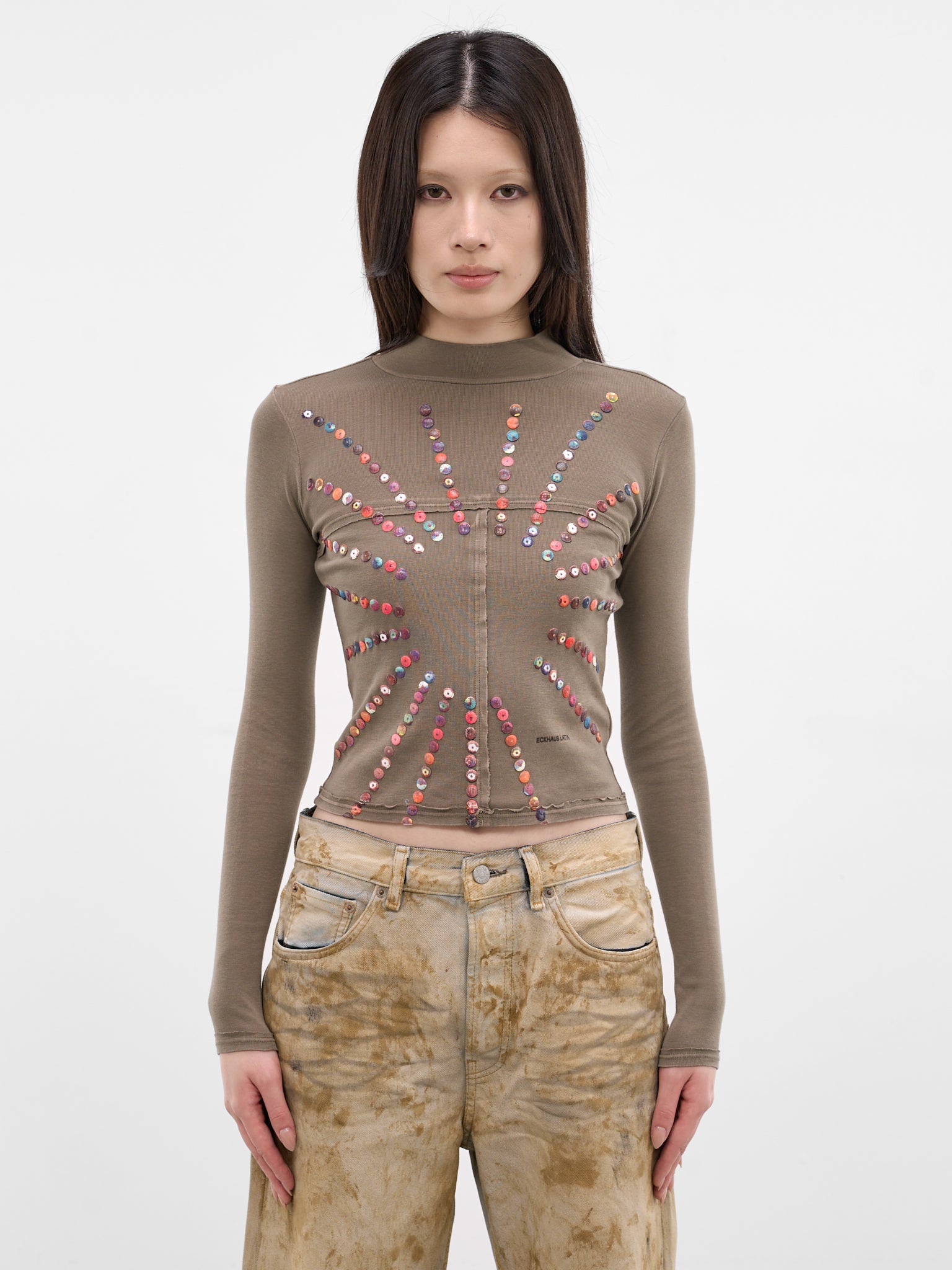 Brown Button Lapped Mockneck Tee (305-EL-PS25-FLASH)