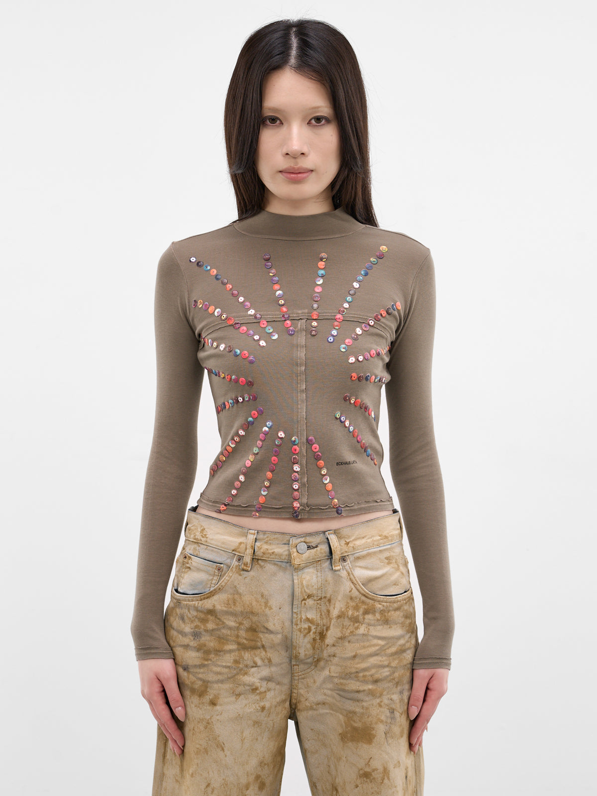 Brown Button Lapped Mockneck Tee (305-EL-PS25-FLASH)