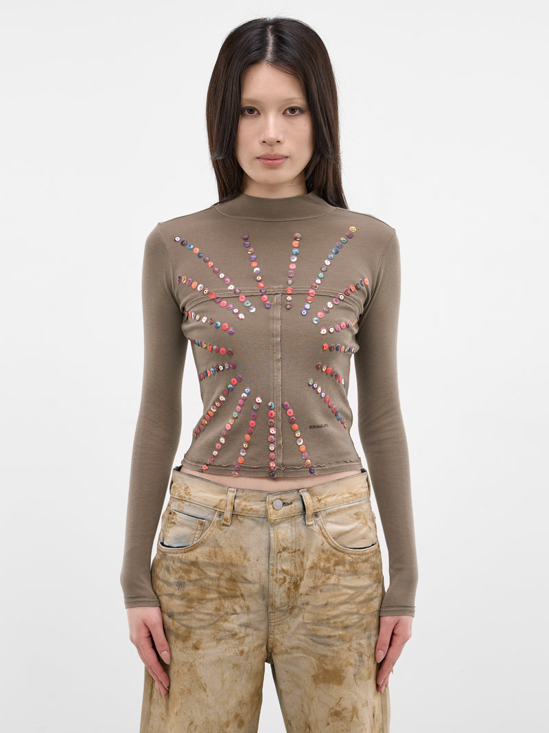 Brown Button Lapped Mockneck Tee (305-EL-PS25-FLASH)