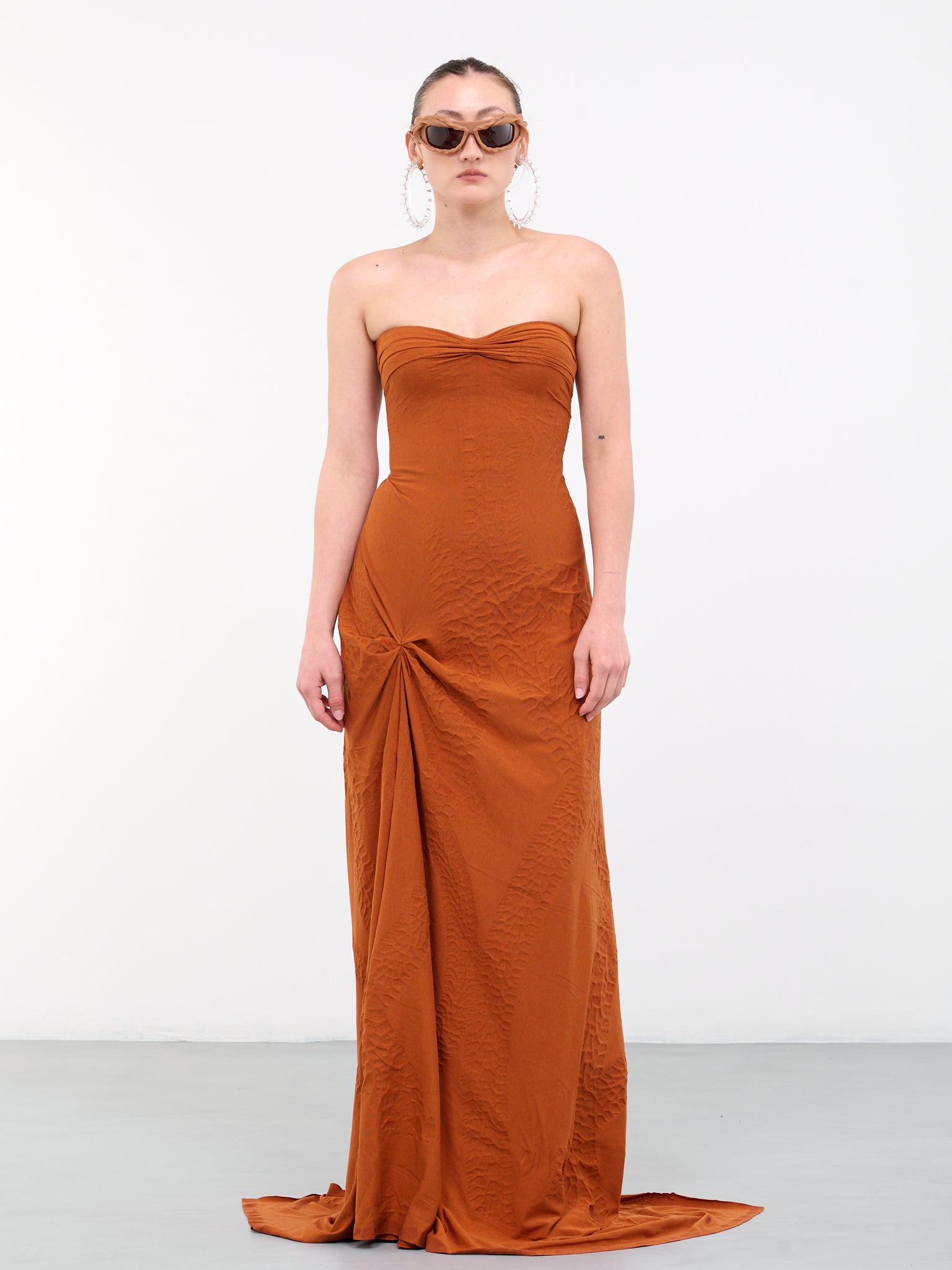 Gathered Draped Maxi Dress (305-TYRE-IMPRINT-RUST)