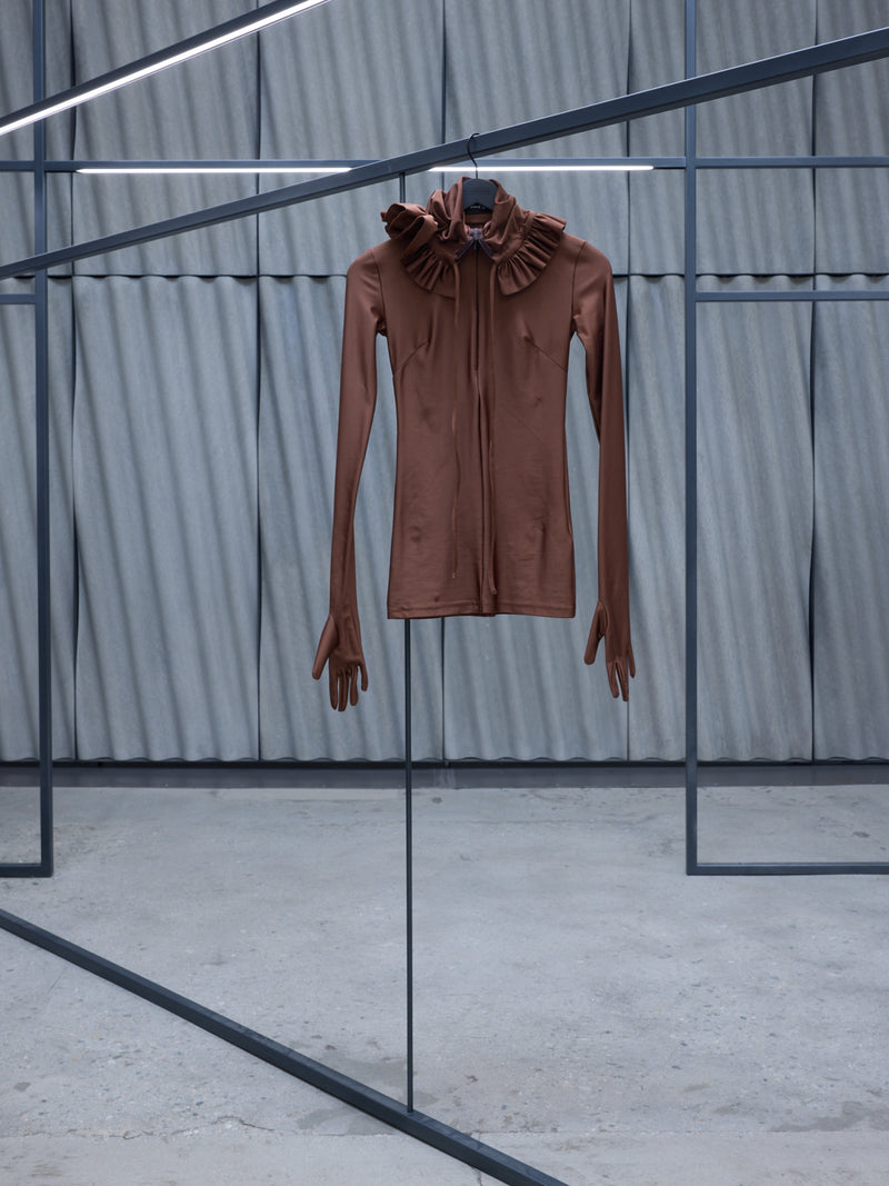 Ruffle Collar Gloved Long Sleeve (23-BROWN)