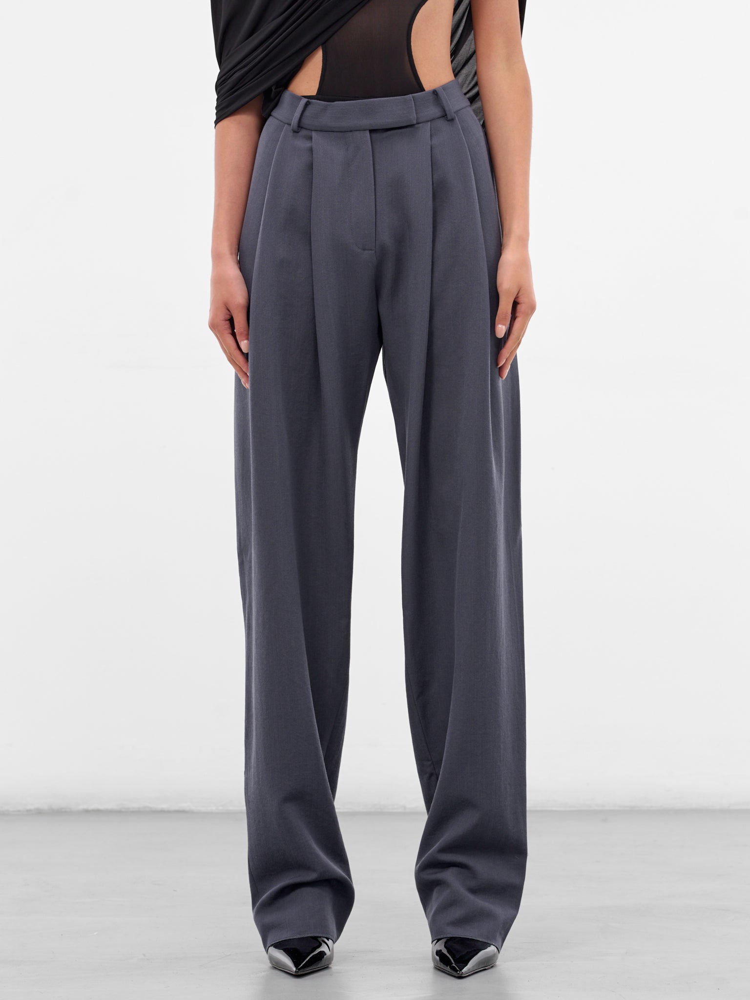 Gray Wool Tailored Pleated Trousers (319-T02-GREY)