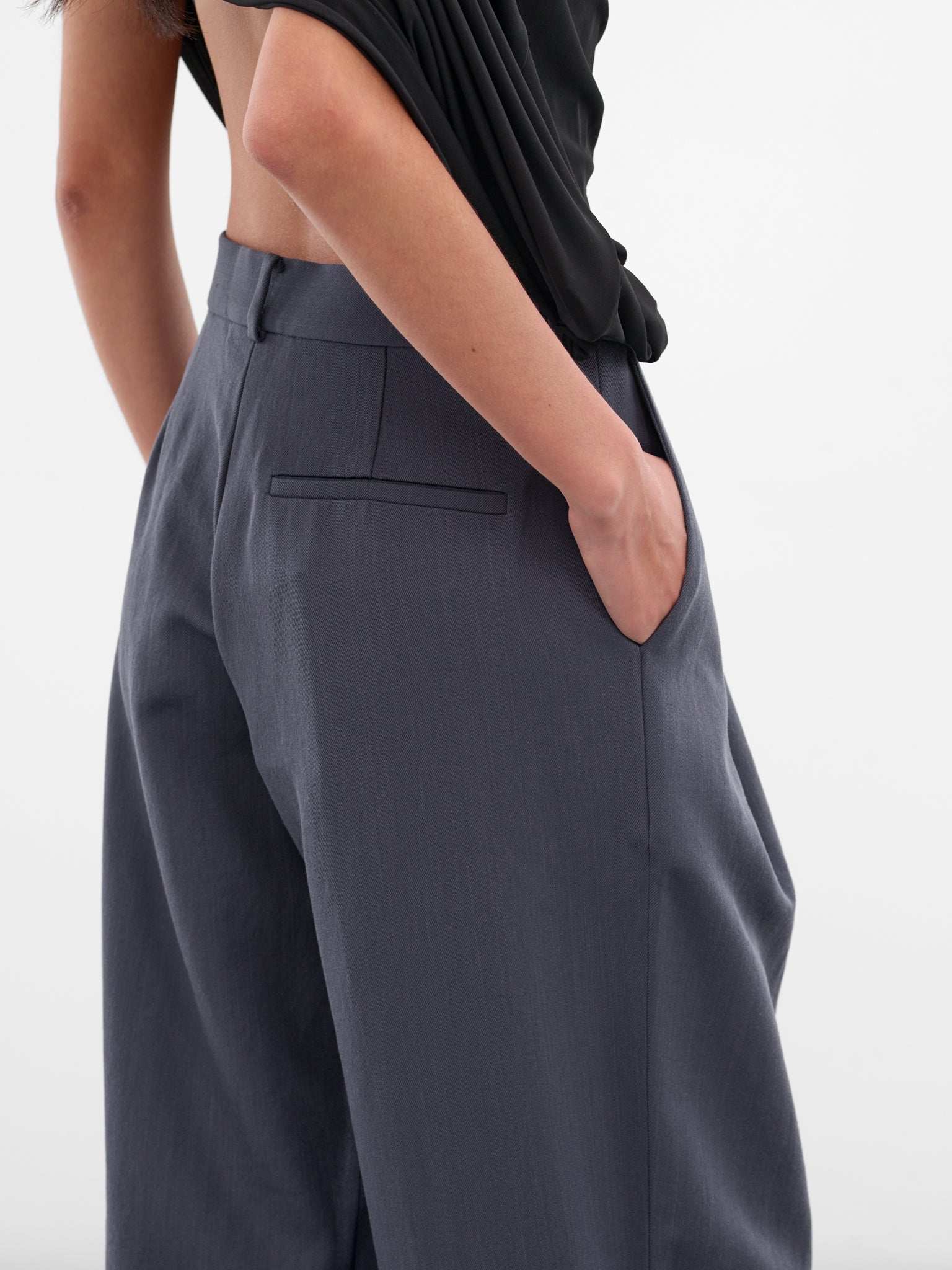 Gray Wool Tailored Pleated Trousers (319-T02-GREY)