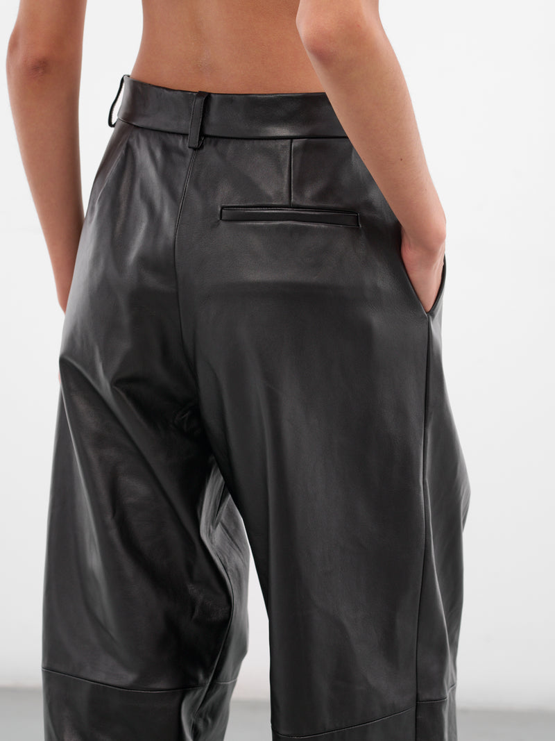 Black Leather Tailored Pleated Trousers (319-T09-BLACK)