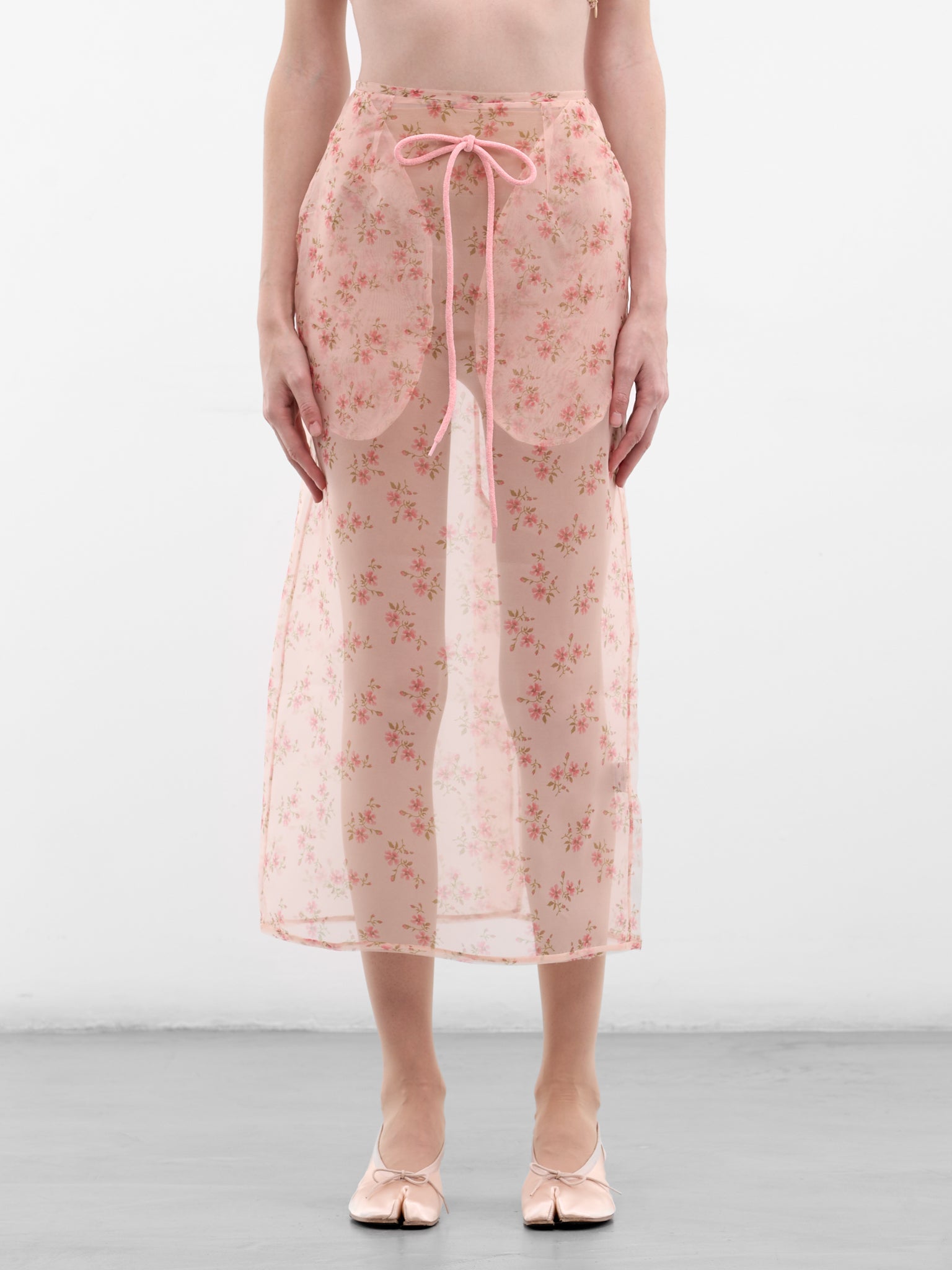 Nude Floral Organza Midi Skirt (3191-1297-NUDE-FLORAL-PINK)