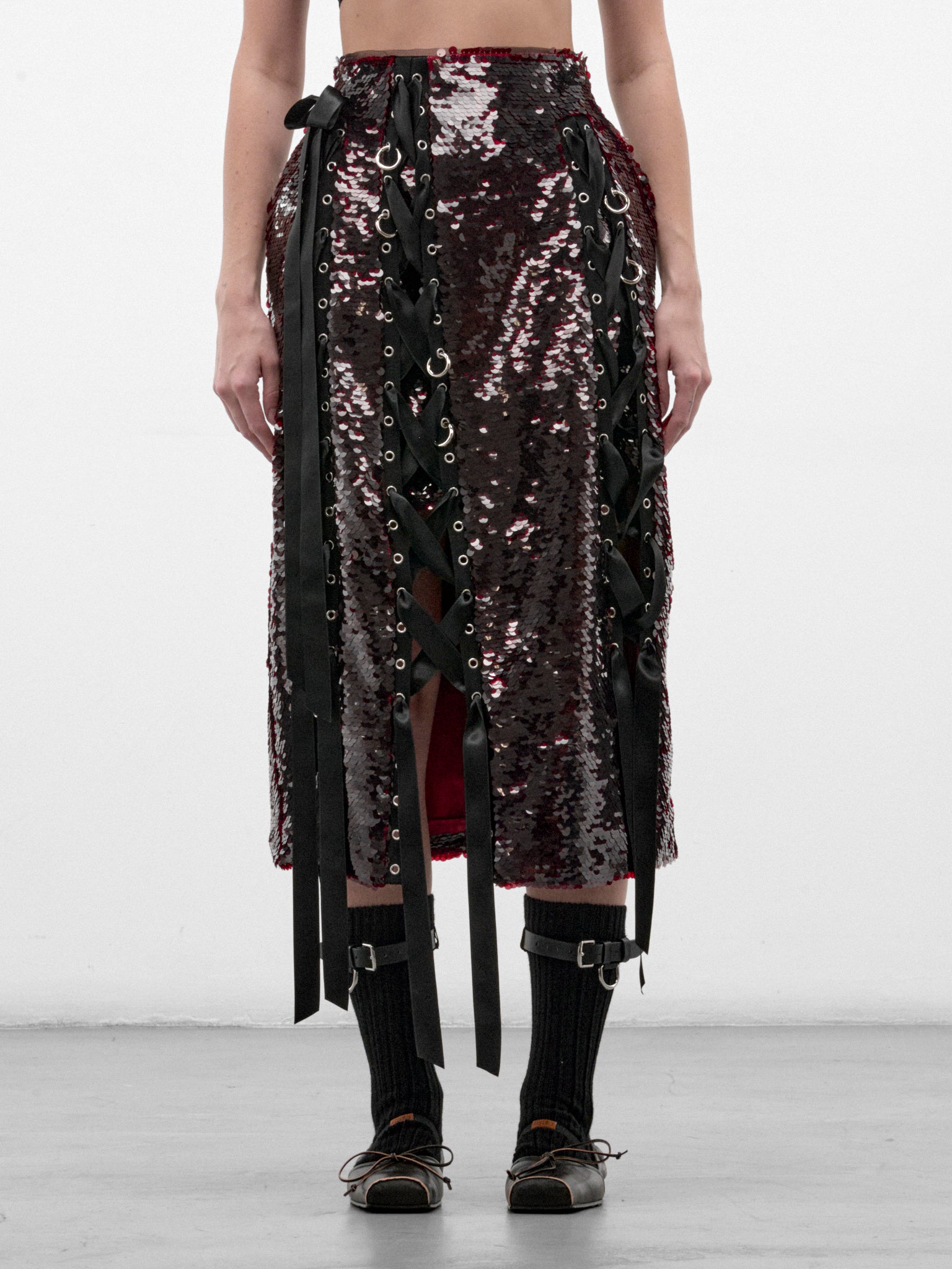 Deep Red Sequin Midi Skirt (3220-1362-DEEP-RED)