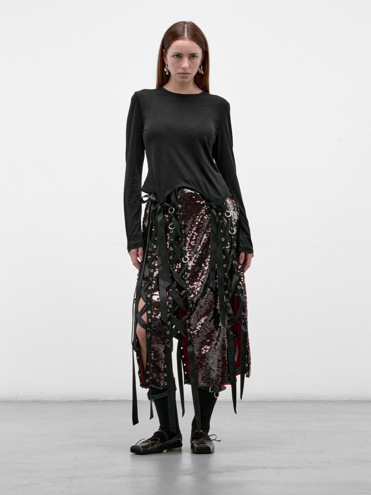 Deep Red Sequin Midi Skirt (3220-1362-DEEP-RED)