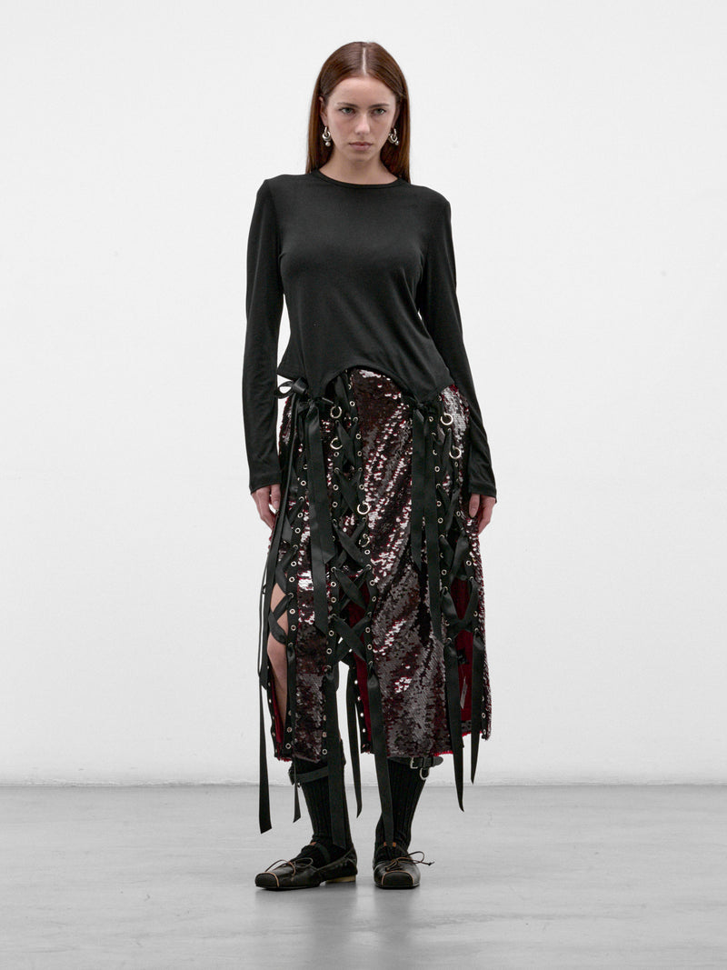 Deep Red Sequin Midi Skirt (3220-1362-DEEP-RED)