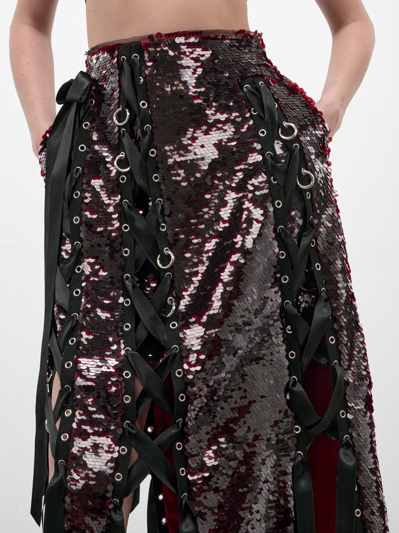 Deep Red Sequin Midi Skirt (3220-1362-DEEP-RED)