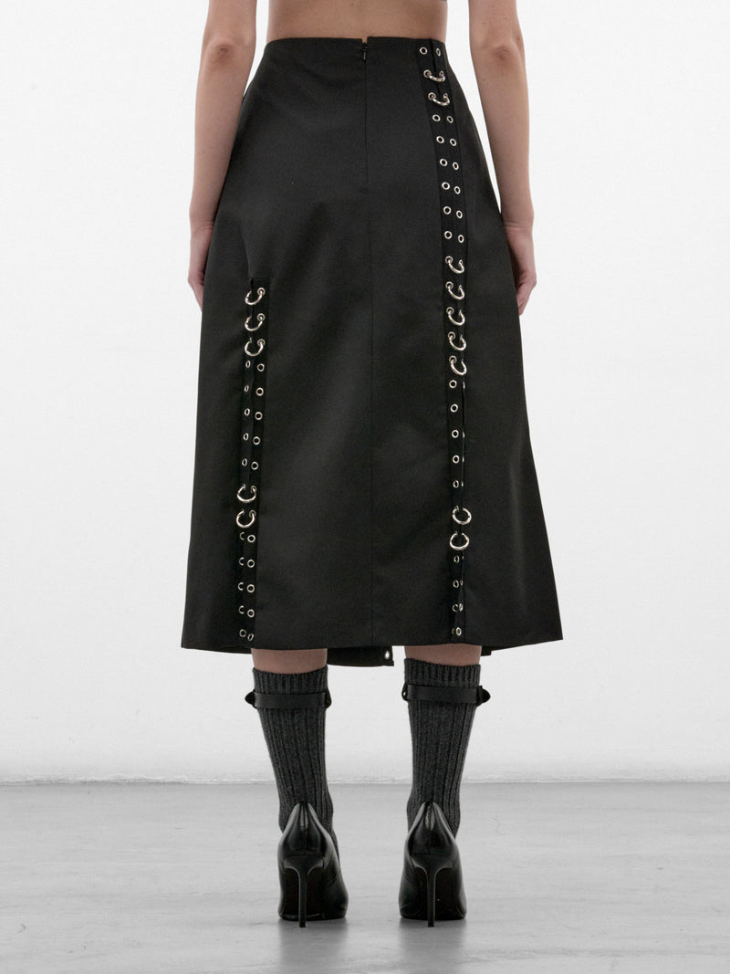 Black Twill Grommet Midi Skirt (3227-1334-BLACK)