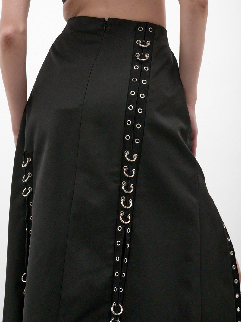 Black Twill Grommet Midi Skirt (3227-1334-BLACK)