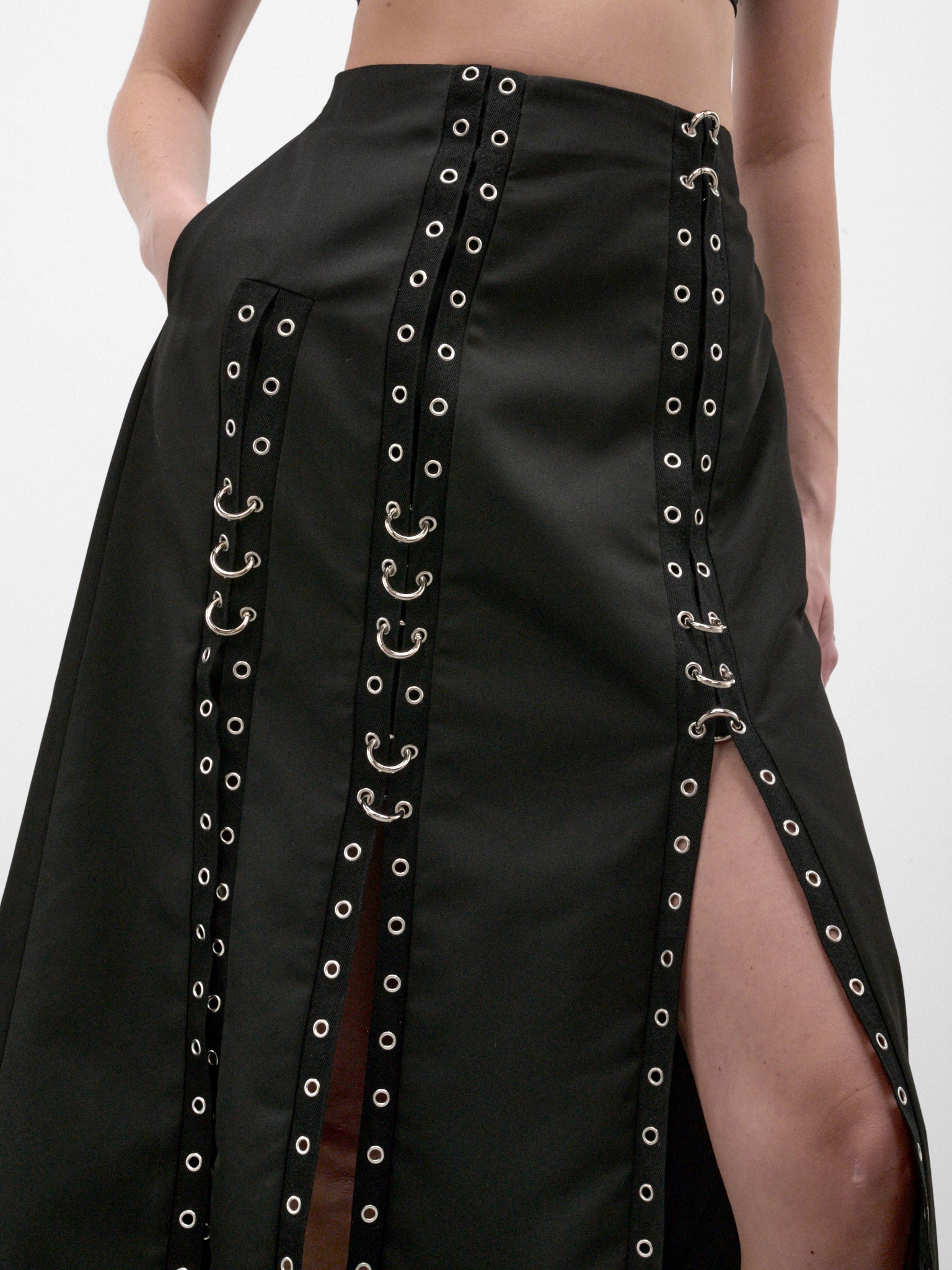 Black Twill Grommet Midi Skirt (3227-1334-BLACK)
