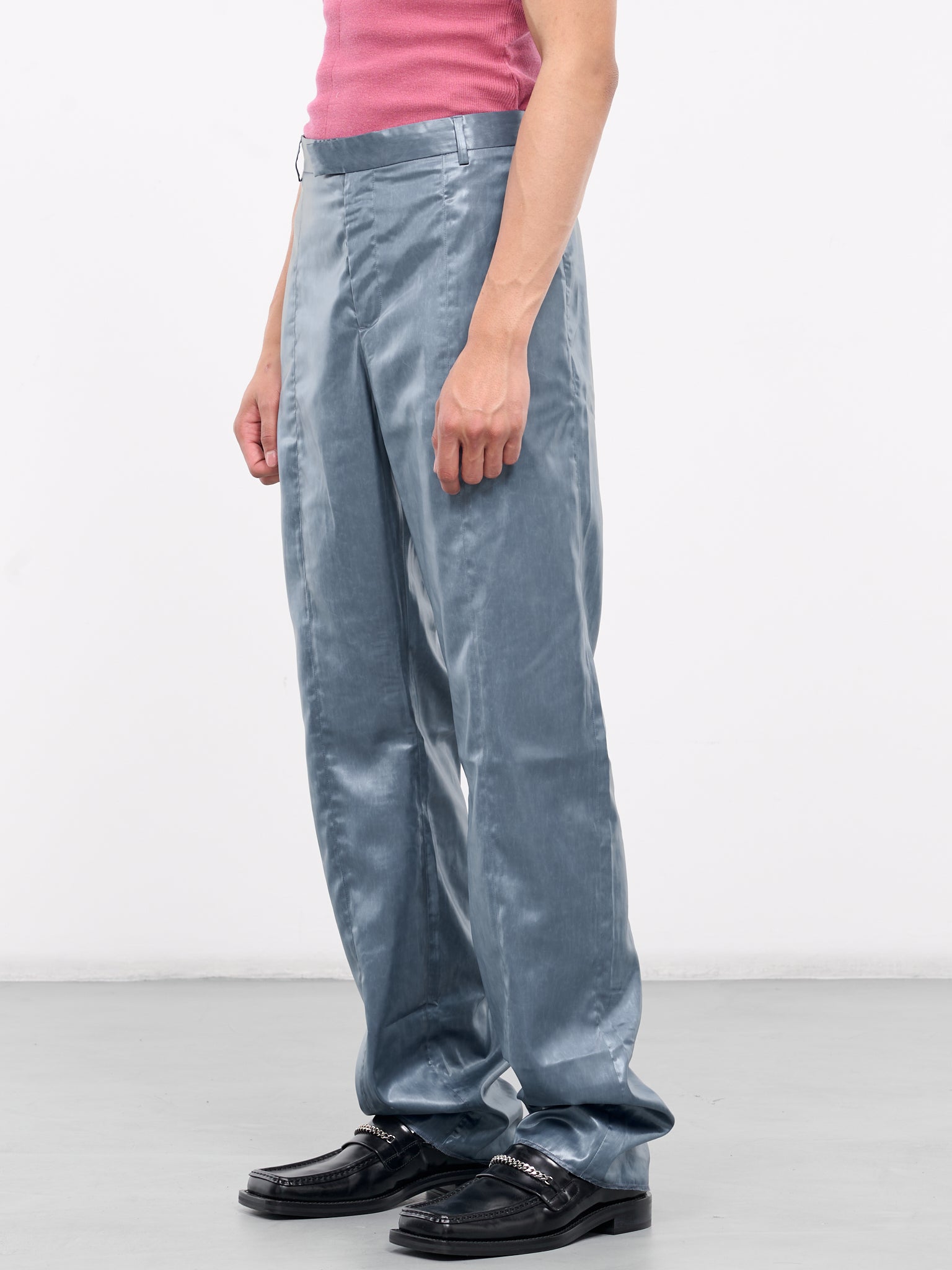 Narrow Front Trousers (326-WET-LOOK-PETROL)