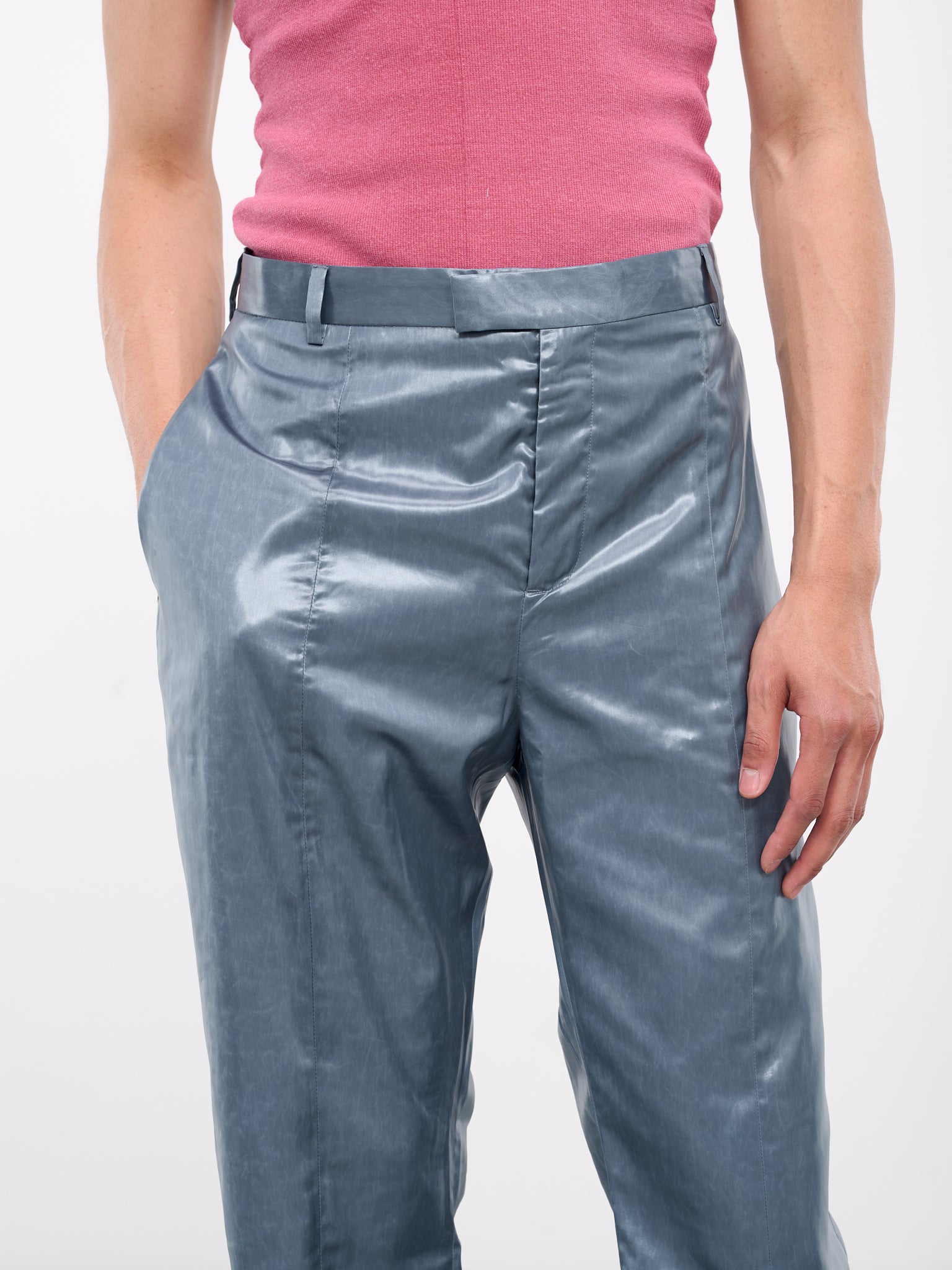 Narrow Front Trousers (326-WET-LOOK-PETROL)