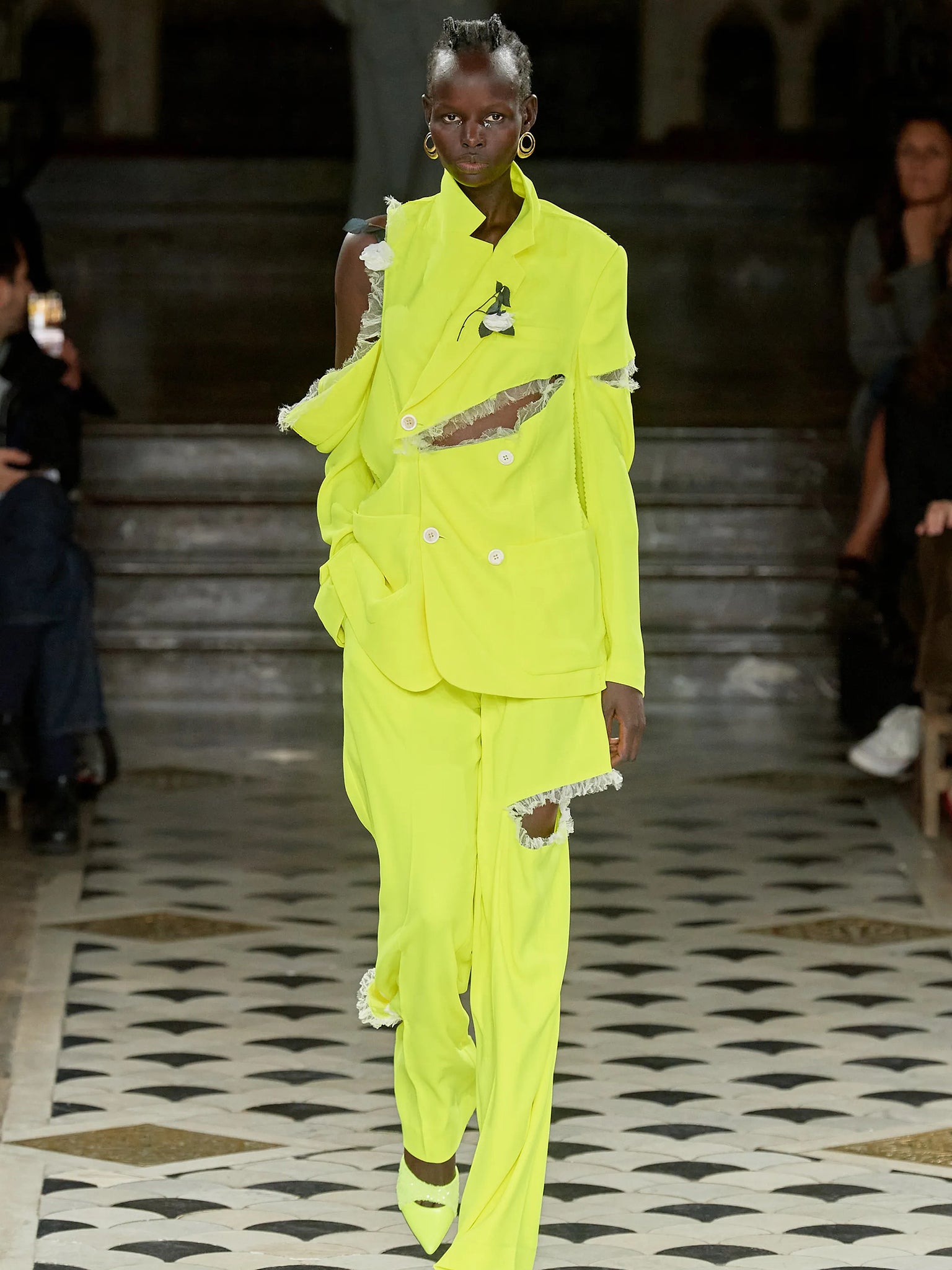 Yellow Deconstructed Slashed Tulle Trousers (UC1C1511-YELLOW)