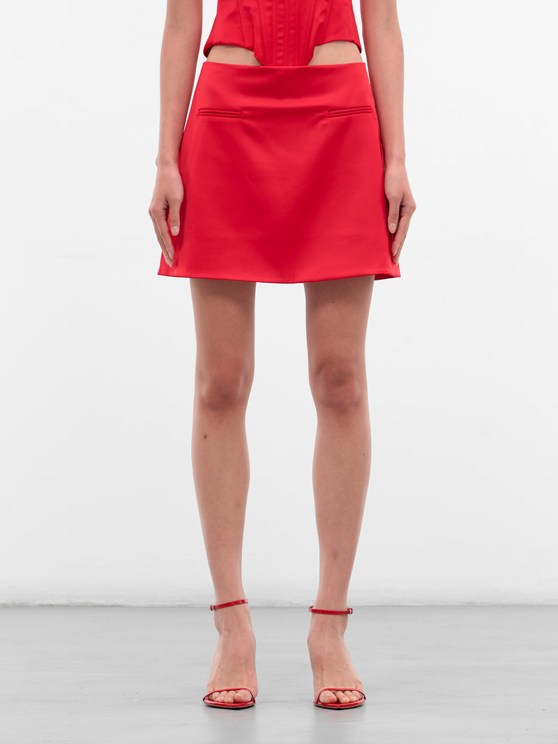 Red High Waist Mini Skirt (34-RED)