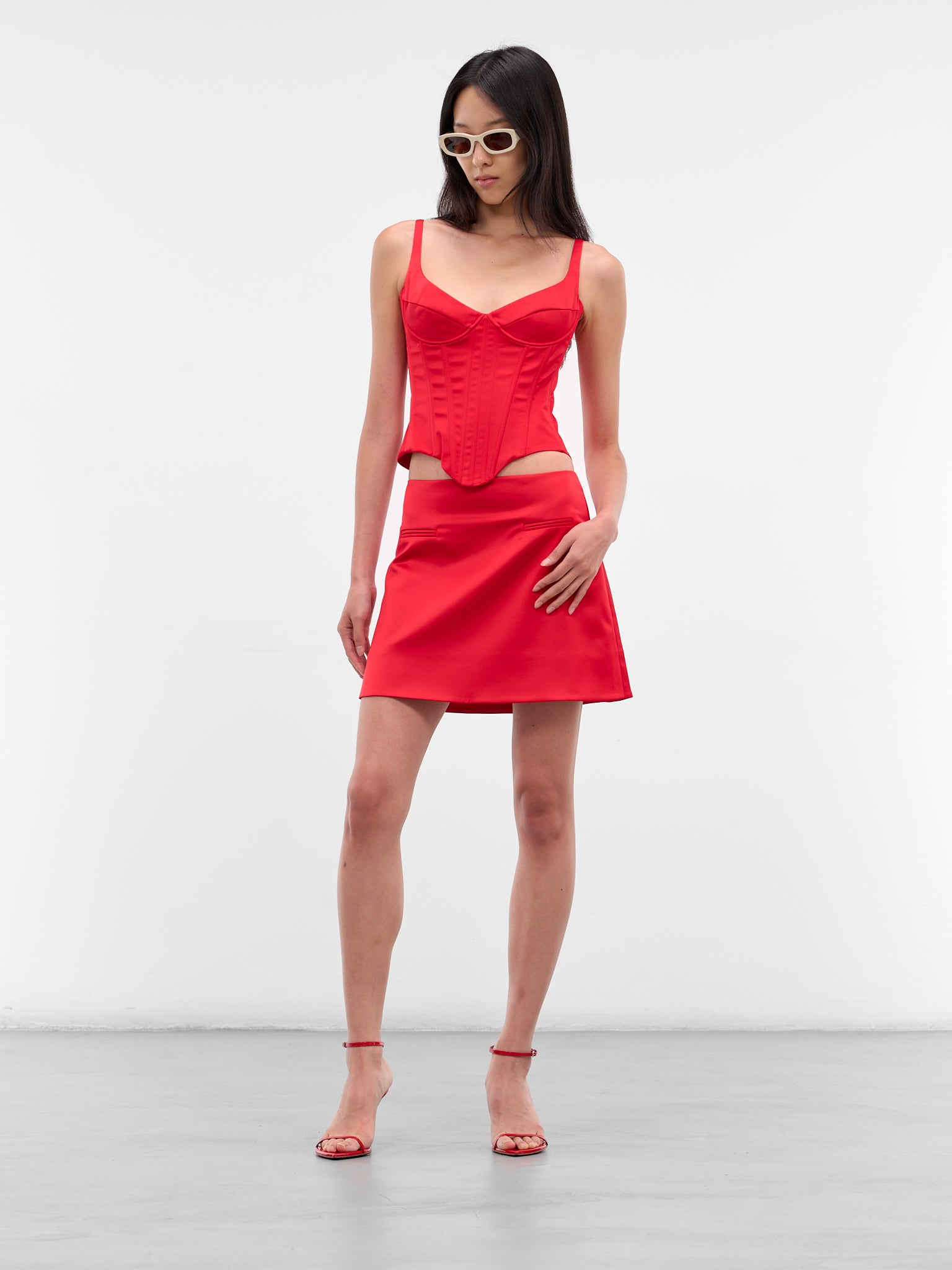 Red High Waist Mini Skirt (34-RED)