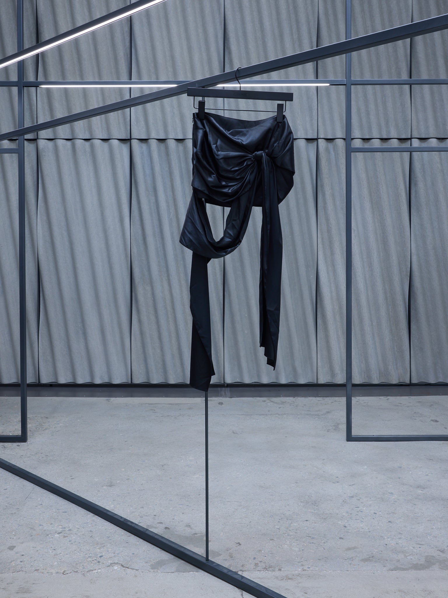 Black Satin Draped Skirt (SKIR000565-BLACK)