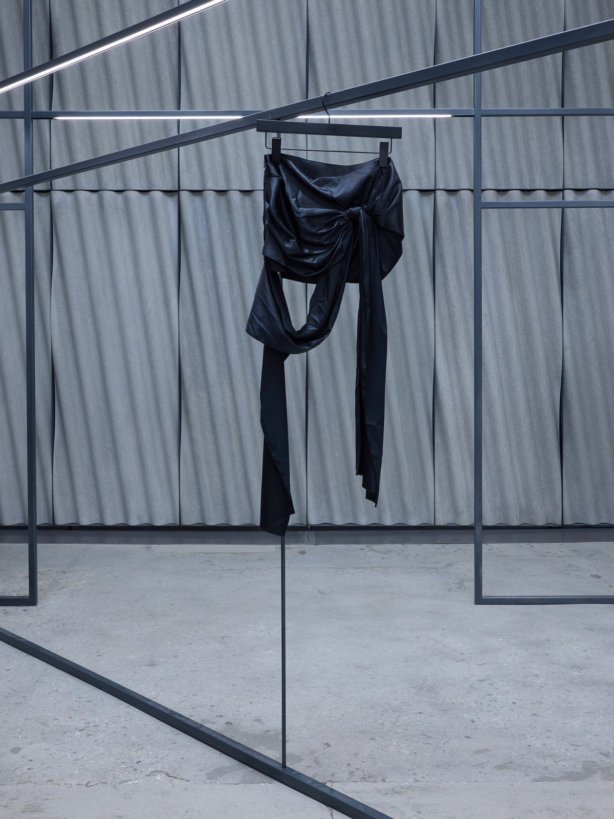 Black Satin Draped Skirt (SKIR000565-BLACK)