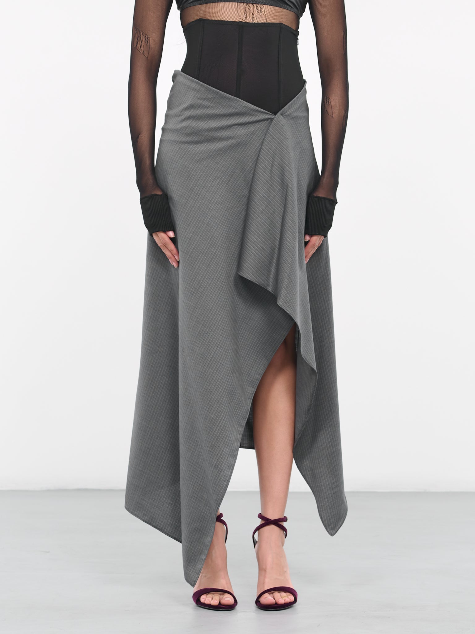 Draped Suit Skirt (35012A-VXE031-MEDIUM-GREY)