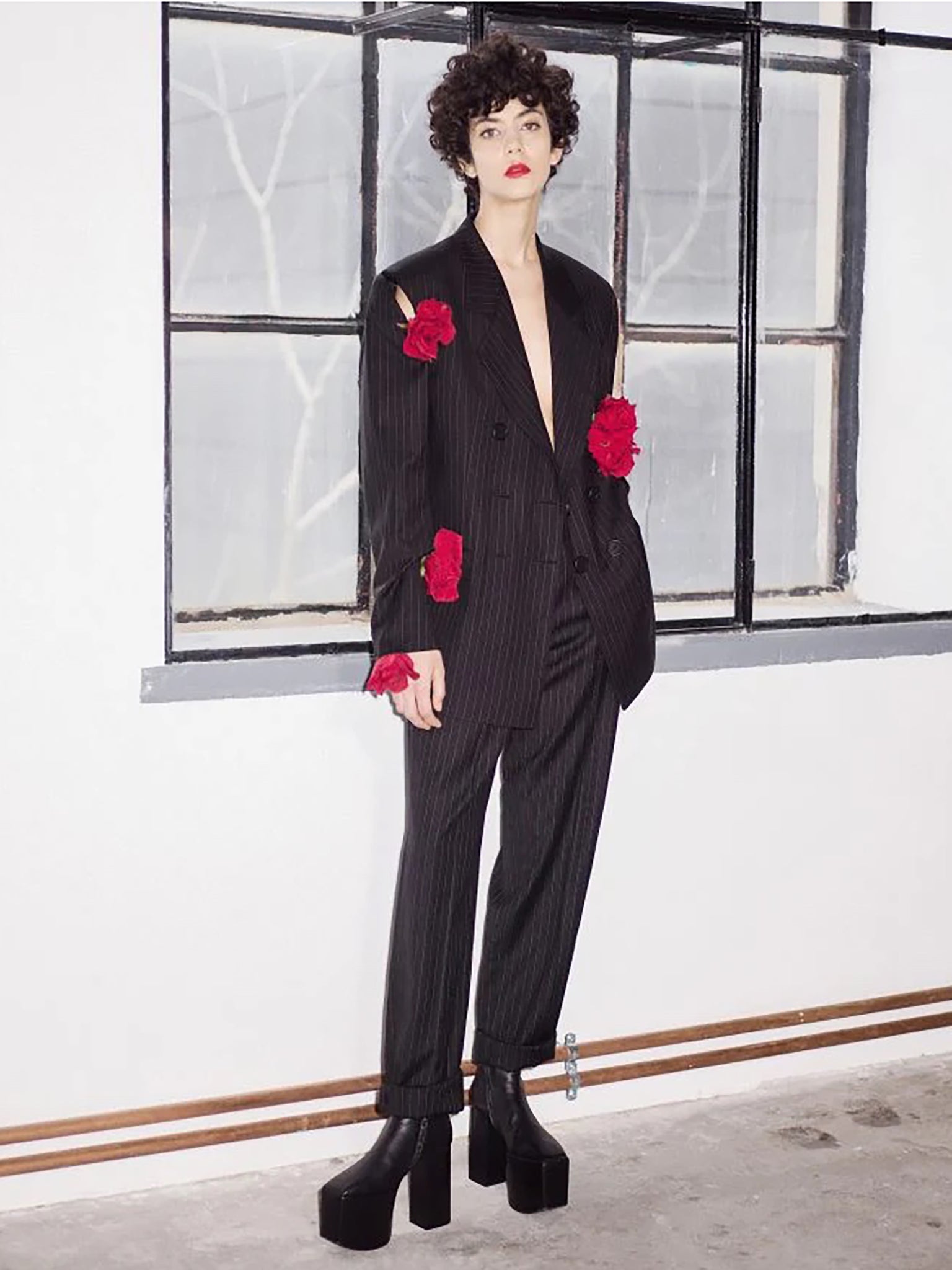 Black Rose Pinstripe Blazer (SEEN-USERS-BLAZER-ROSE)