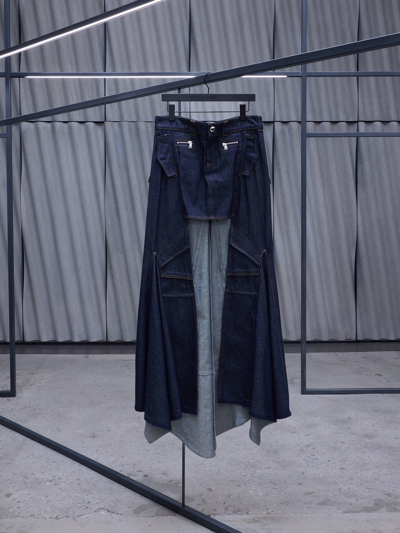 Navy Denim Asymmetric Maxi Skirt (COPJ38BIS249-DARK-NAVY)