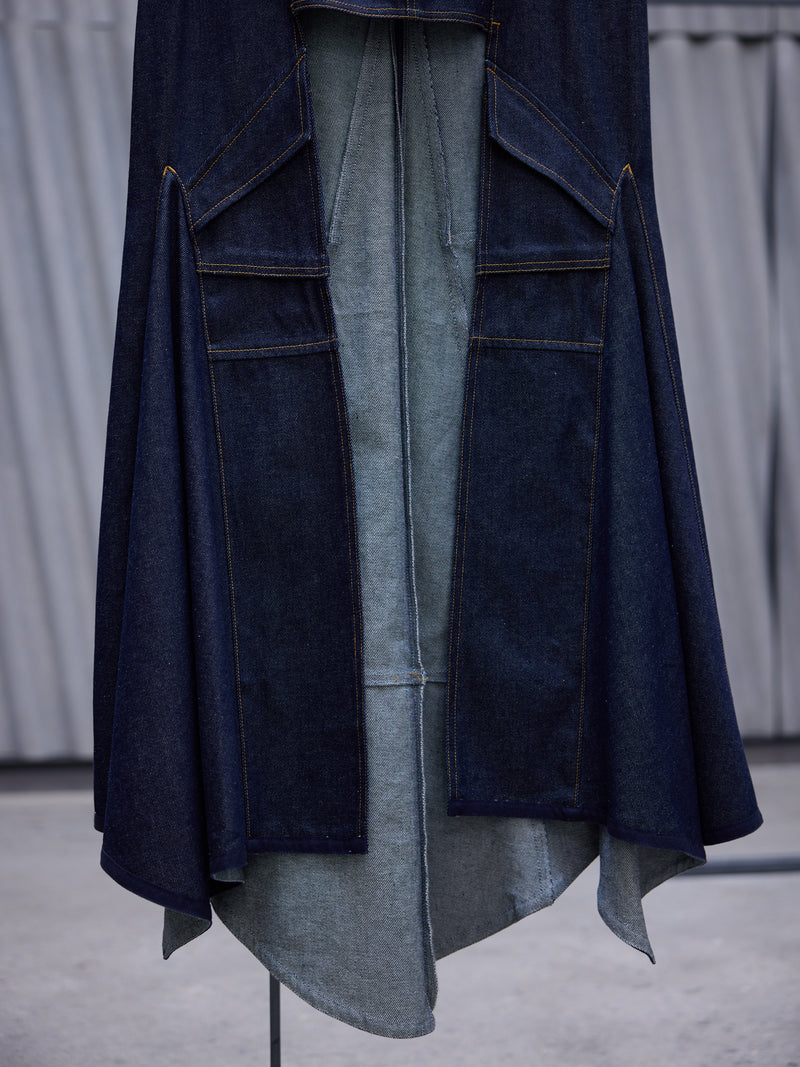 Navy Denim Asymmetric Maxi Skirt (COPJ38BIS249-DARK-NAVY)