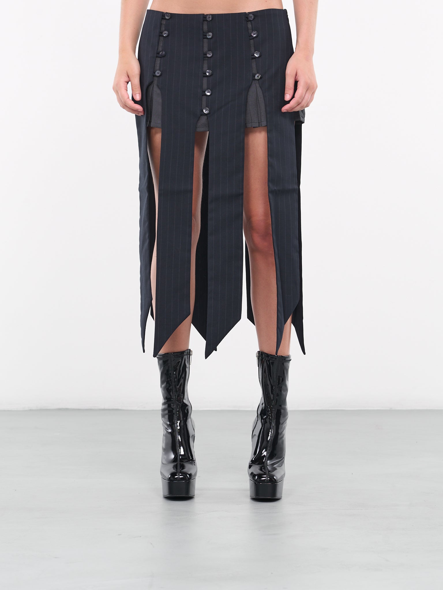 Pinstripe Midi Skirt (NA067-BLACK-PINSTRIPE)