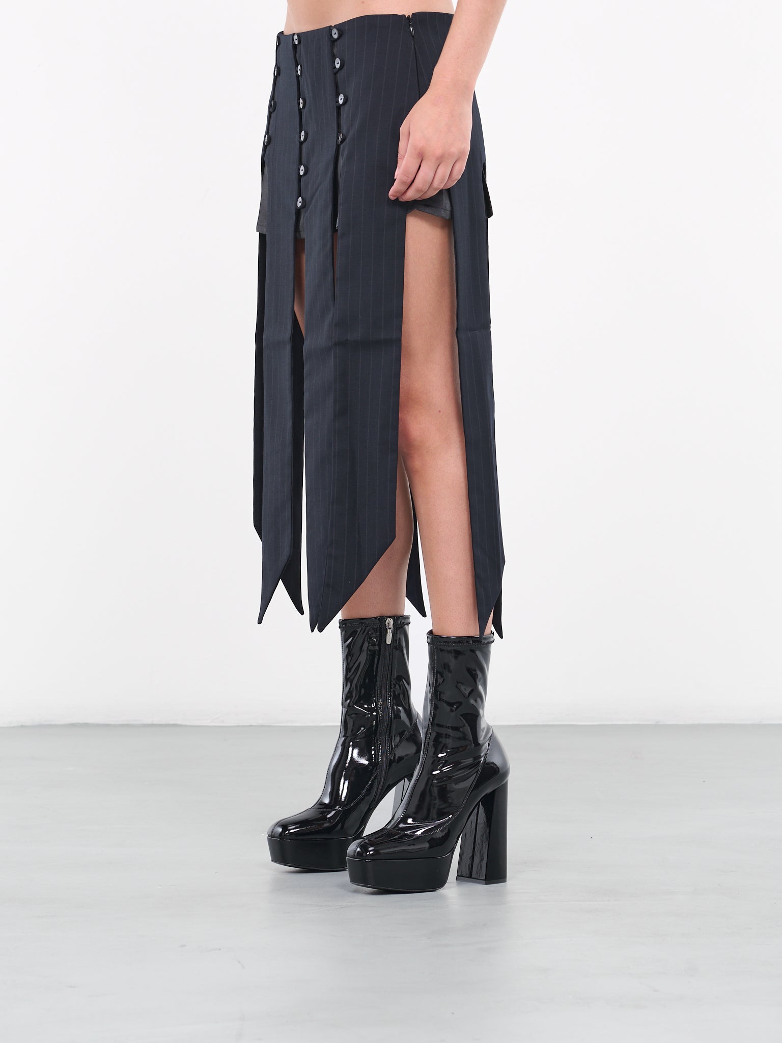 Pinstripe Midi Skirt (NA067-BLACK-PINSTRIPE)
