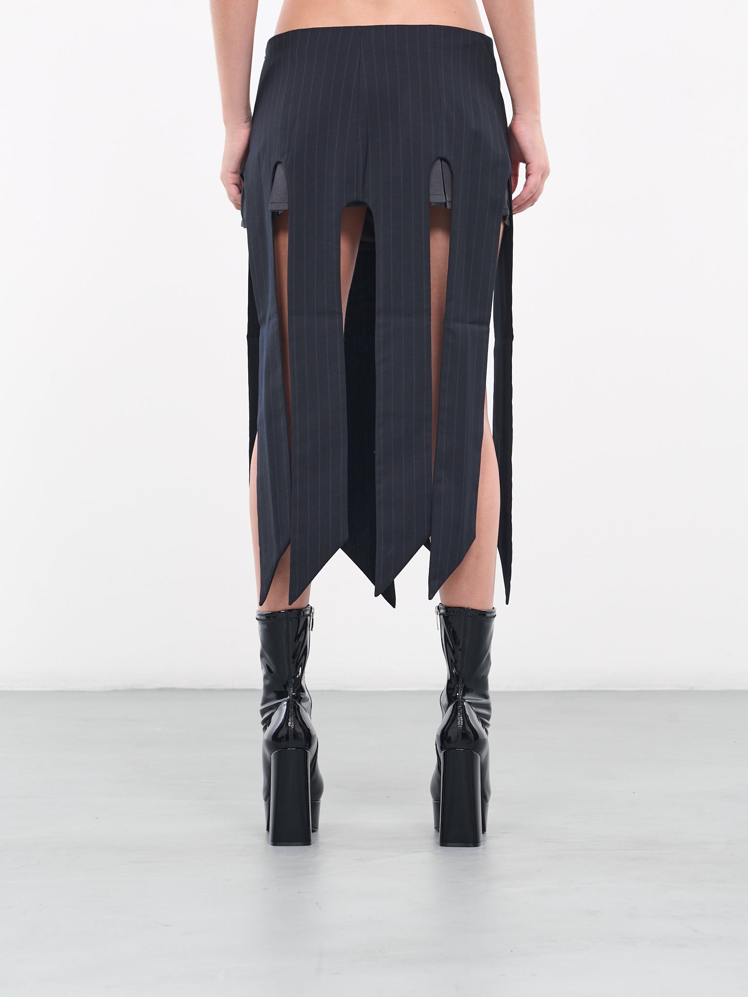 Pinstripe Midi Skirt (NA067-BLACK-PINSTRIPE)