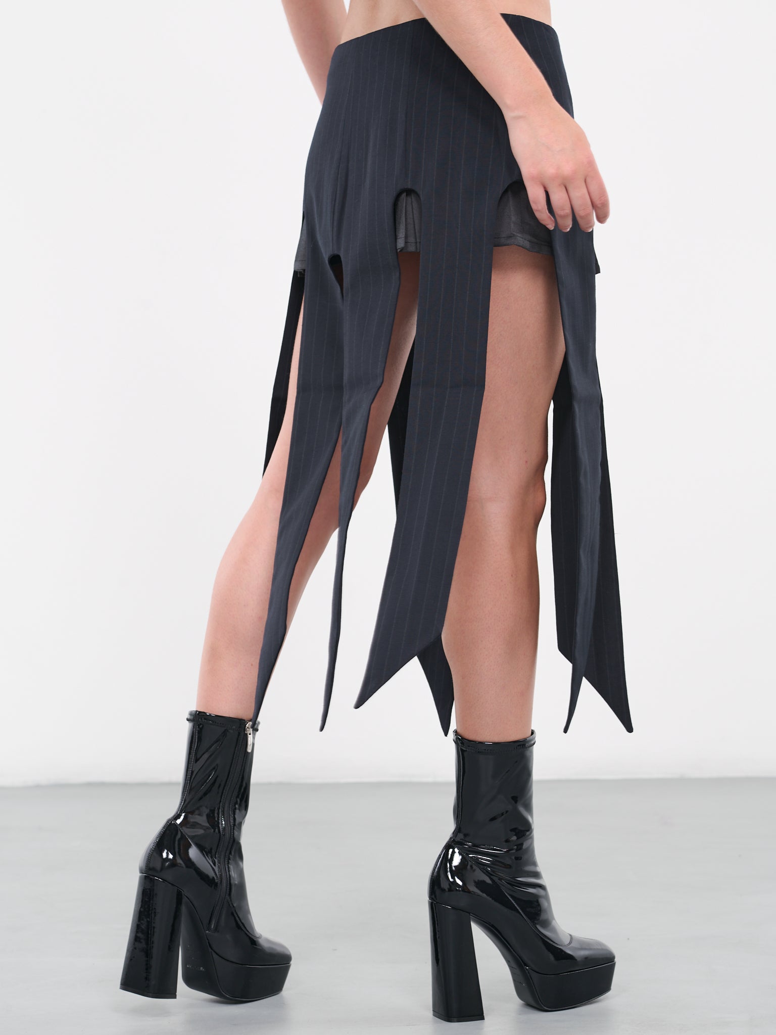 Pinstripe Midi Skirt (NA067-BLACK-PINSTRIPE)