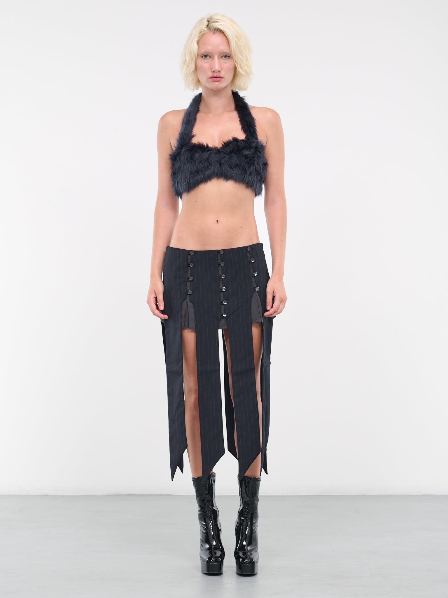 Pinstripe Midi Skirt (NA067-BLACK-PINSTRIPE)