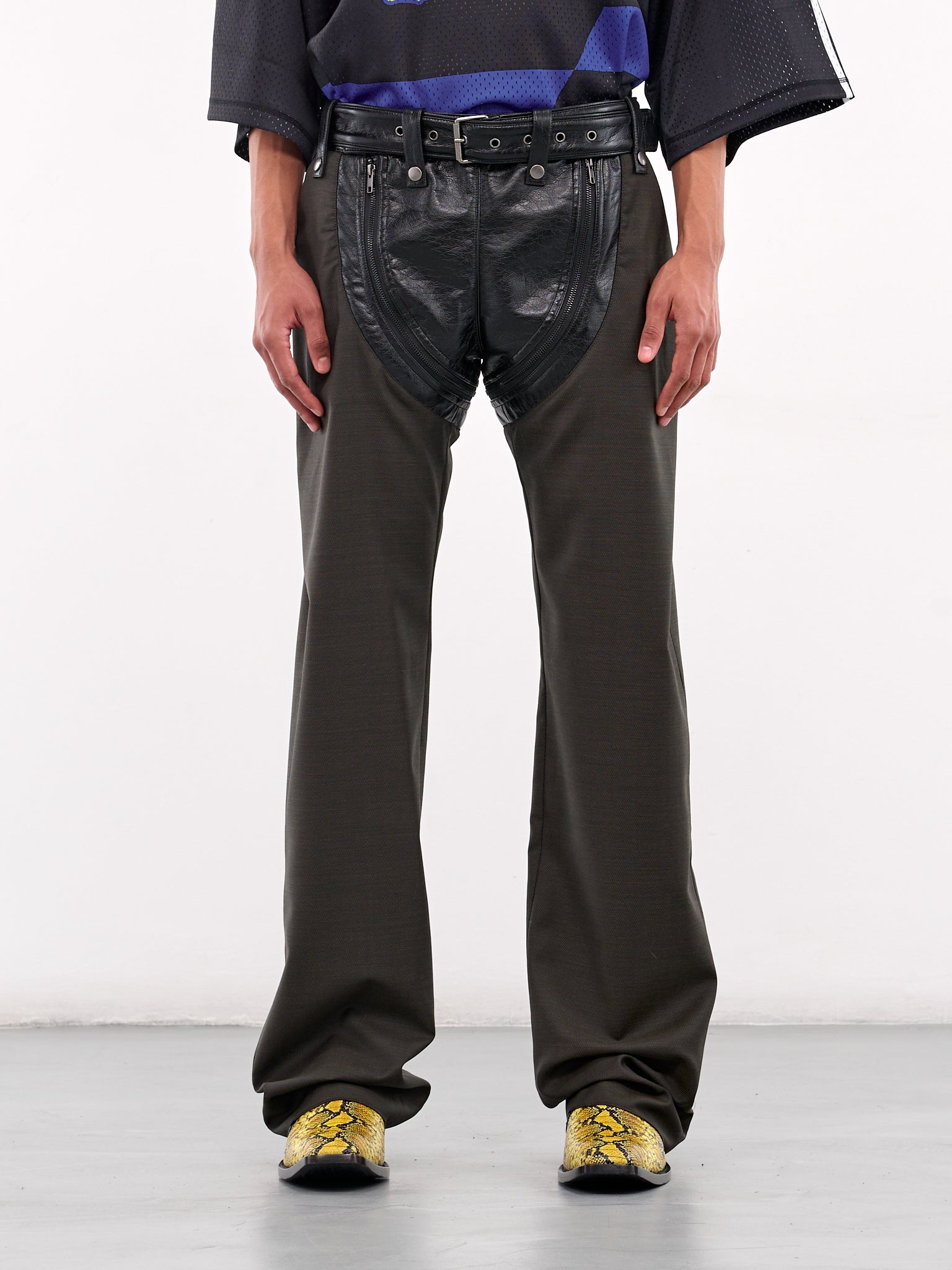 Leather Zip Panel Trousers (360WT10414-GREEN)