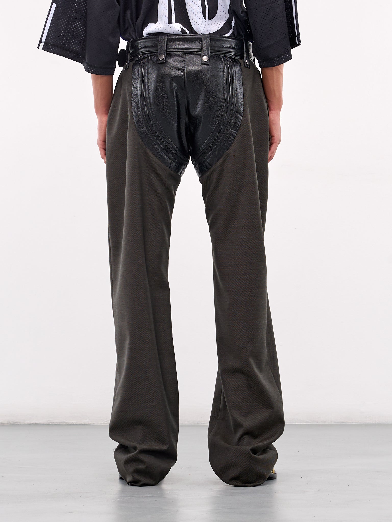 Leather Zip Panel Trousers (360WT10414-GREEN)