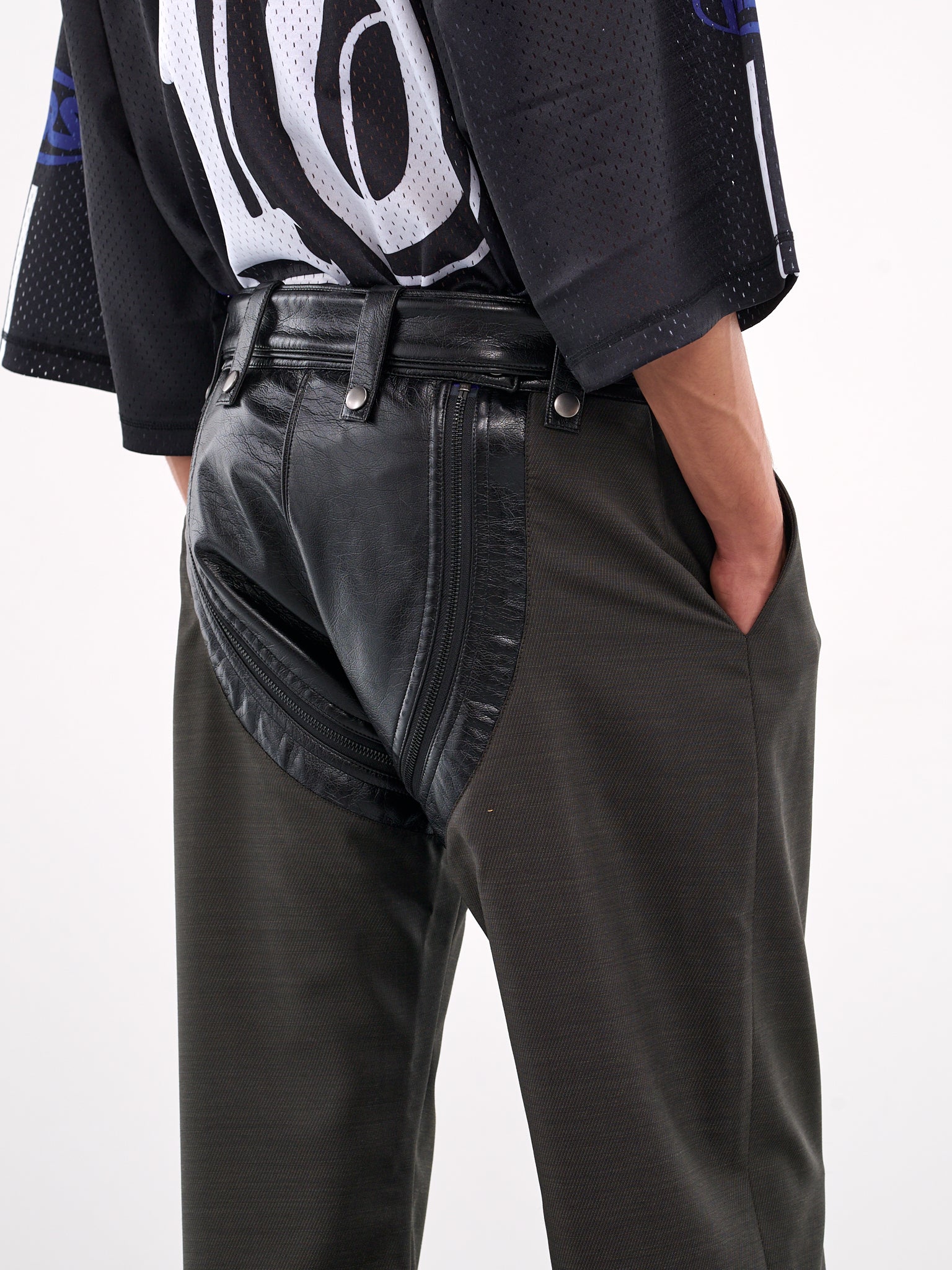 Leather Zip Panel Trousers (360WT10414-GREEN)
