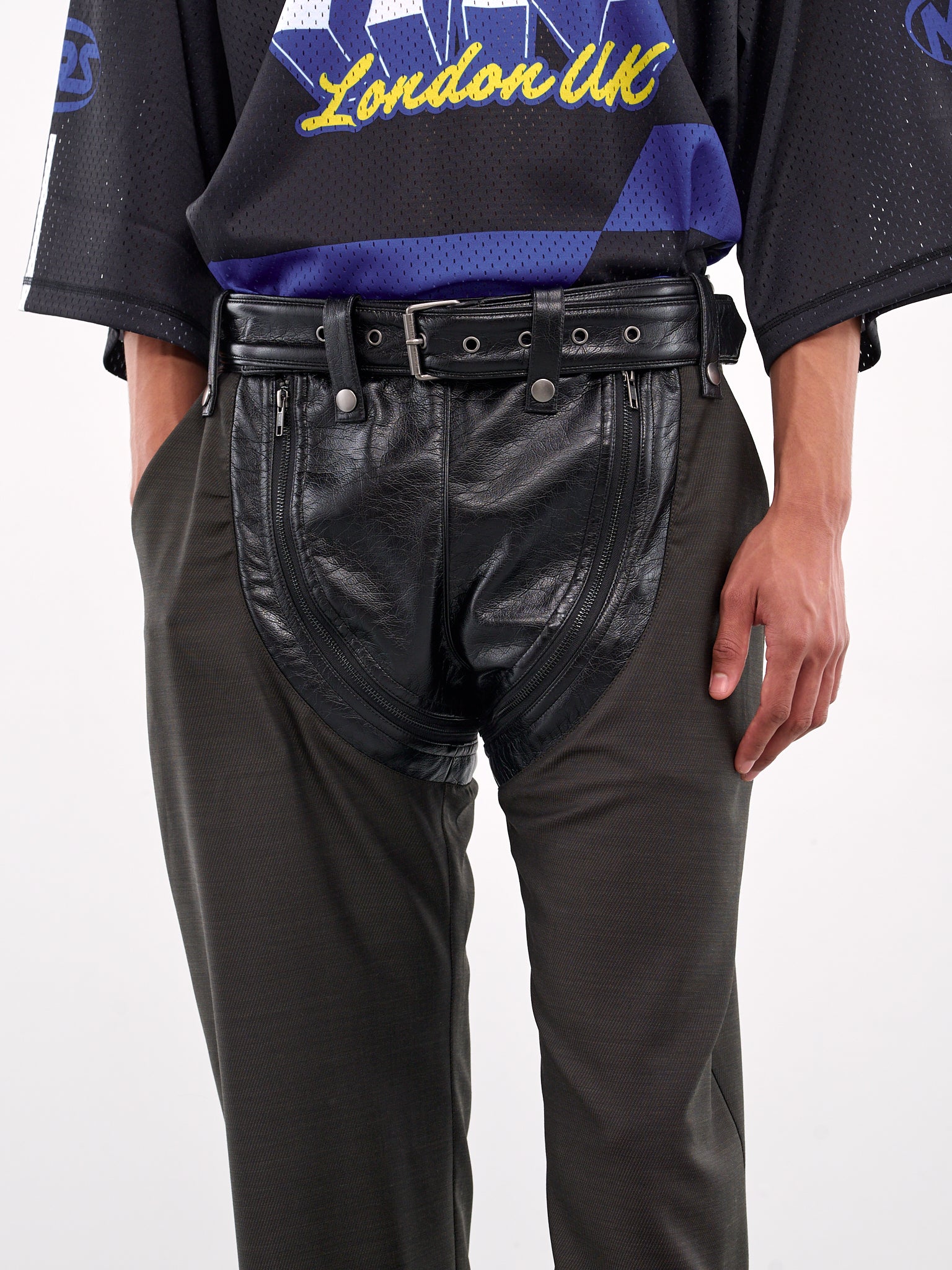 Leather Zip Panel Trousers (360WT10414-GREEN)