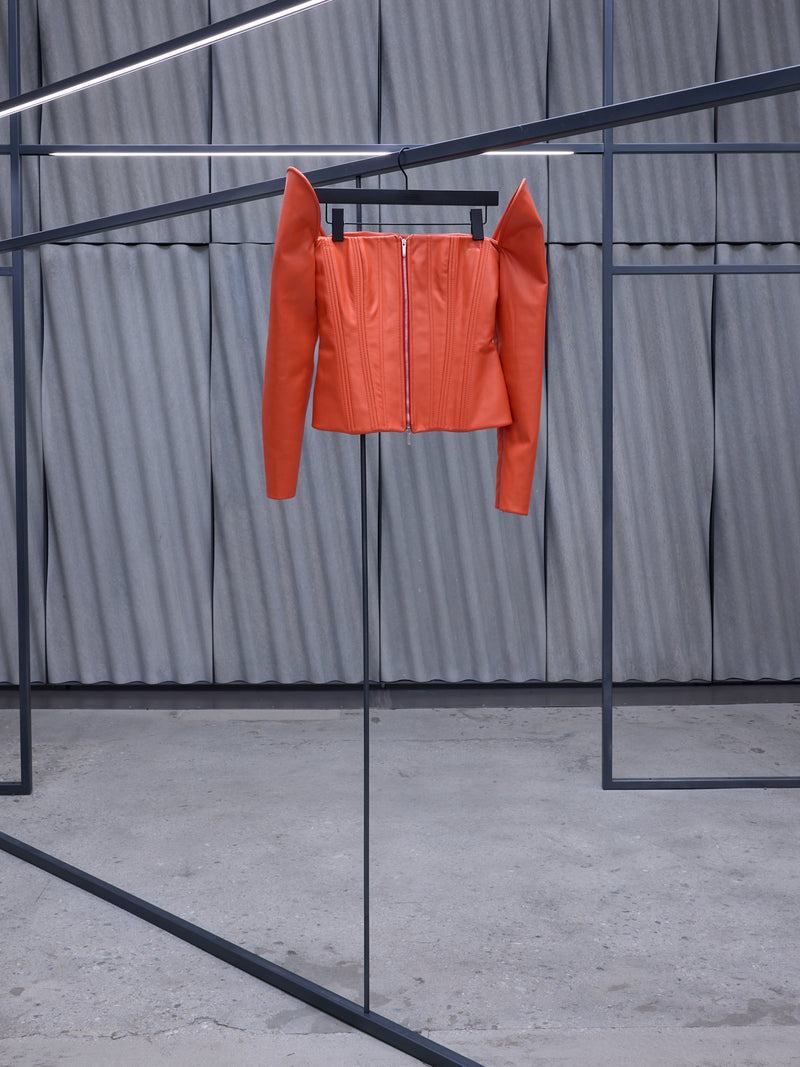 Orange Vegan Leather Castle Corset (TPVLOR01-BLOOD-ORANGE)