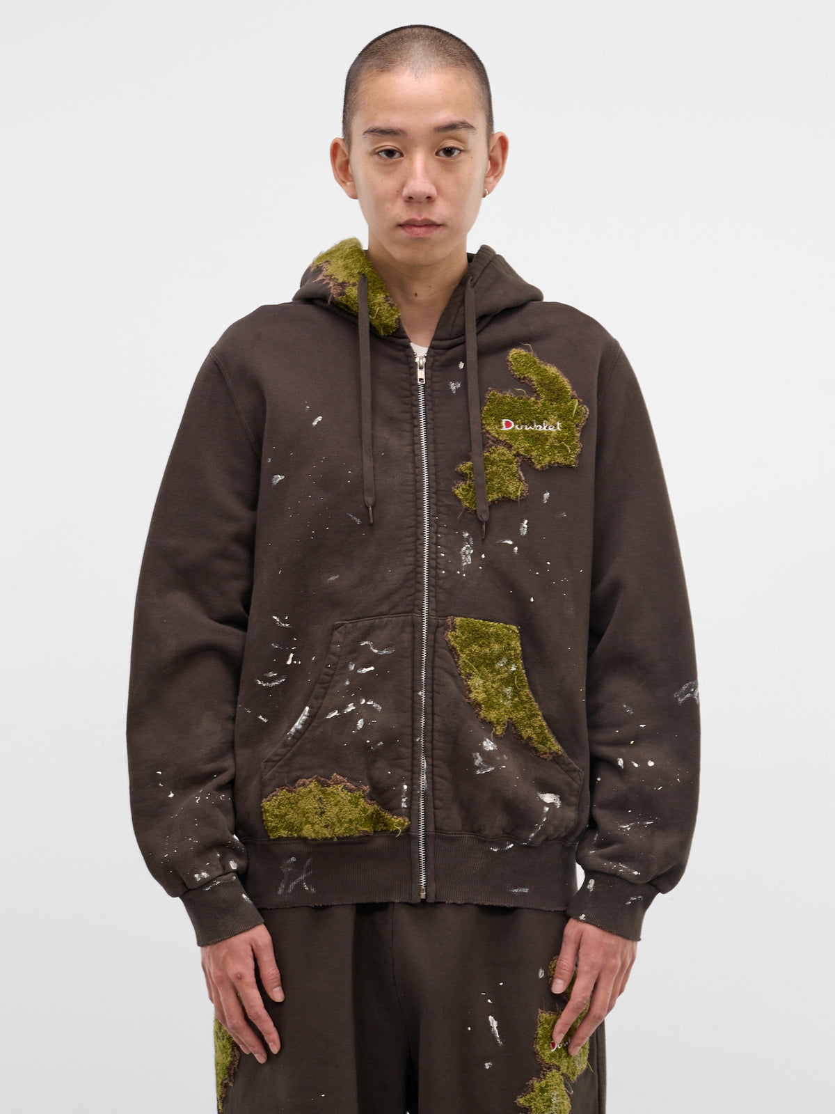 Brown Grass Embroidery Zip Hoodie (37CS423-BROWN)