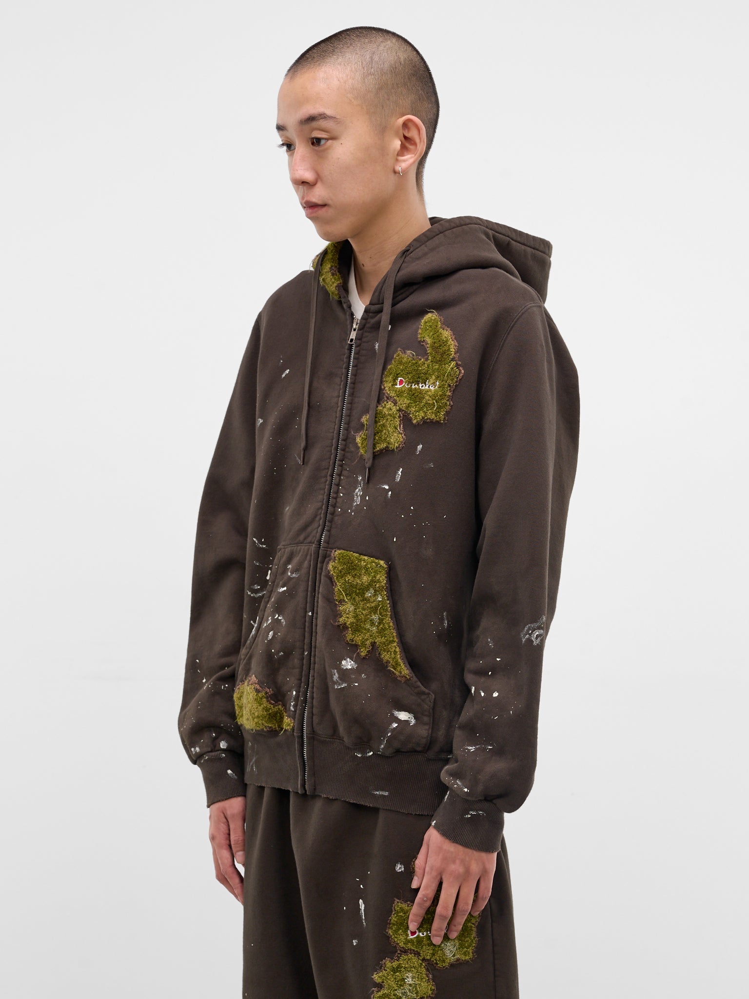 Brown Grass Embroidery Zip Hoodie (37CS423-BROWN)