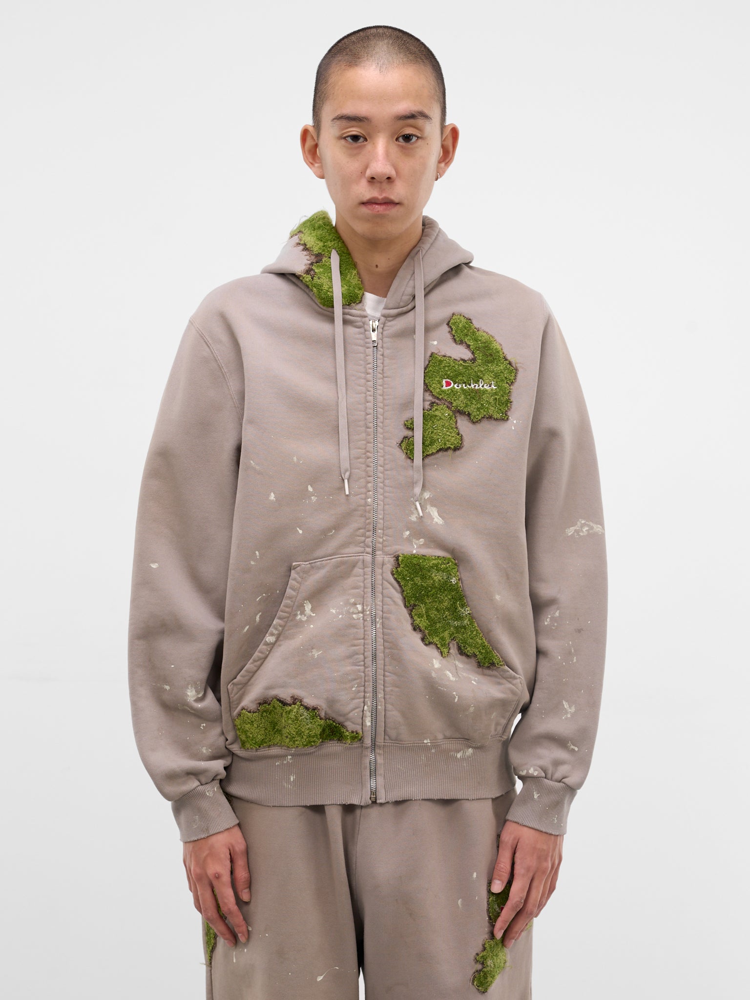 Gray Grass Embroidery Zip Hoodie (37CS423-GREY)